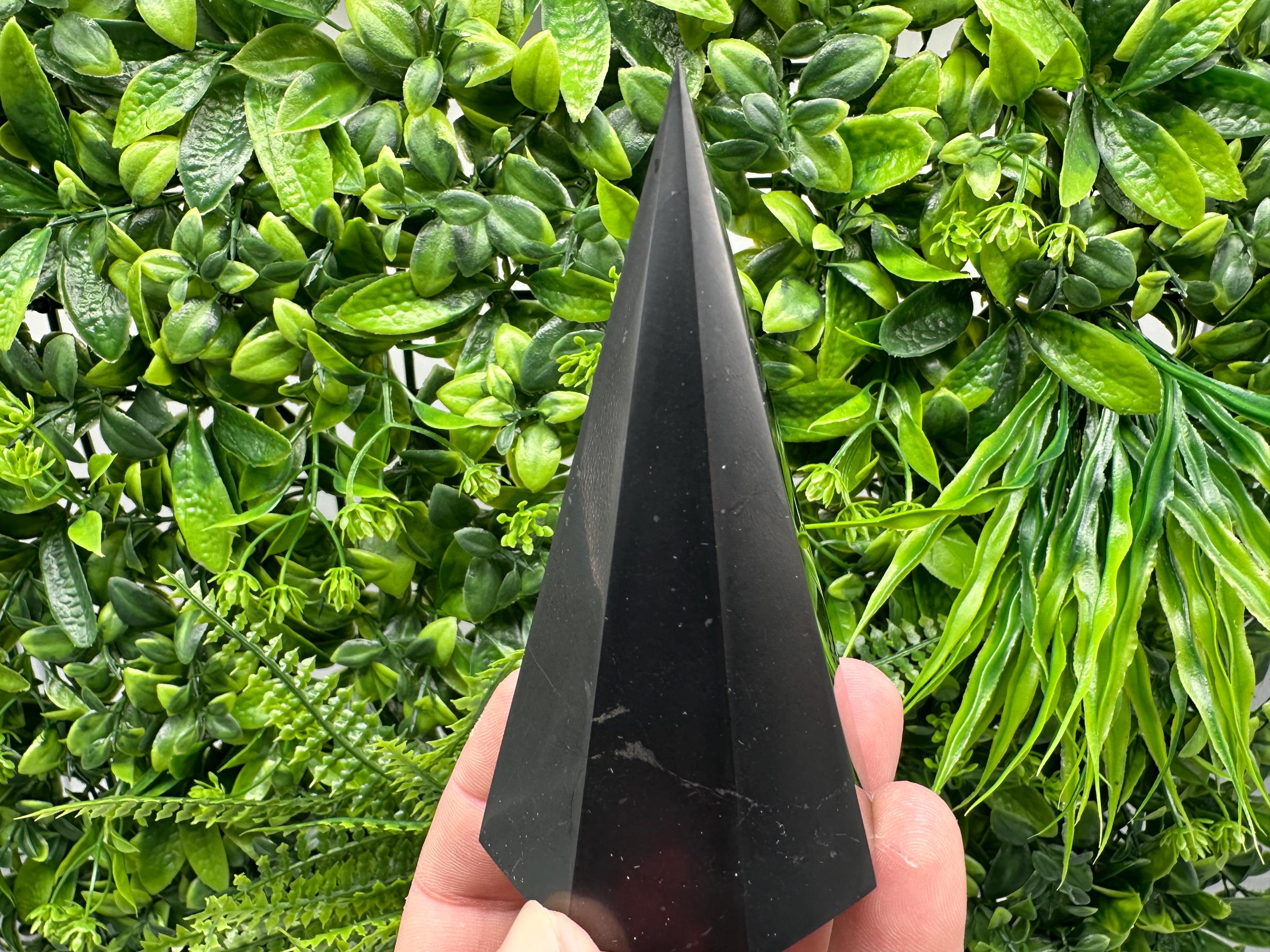 Shungite Pyramid Tower: EMF Protection, Healing Crystal (10cm)