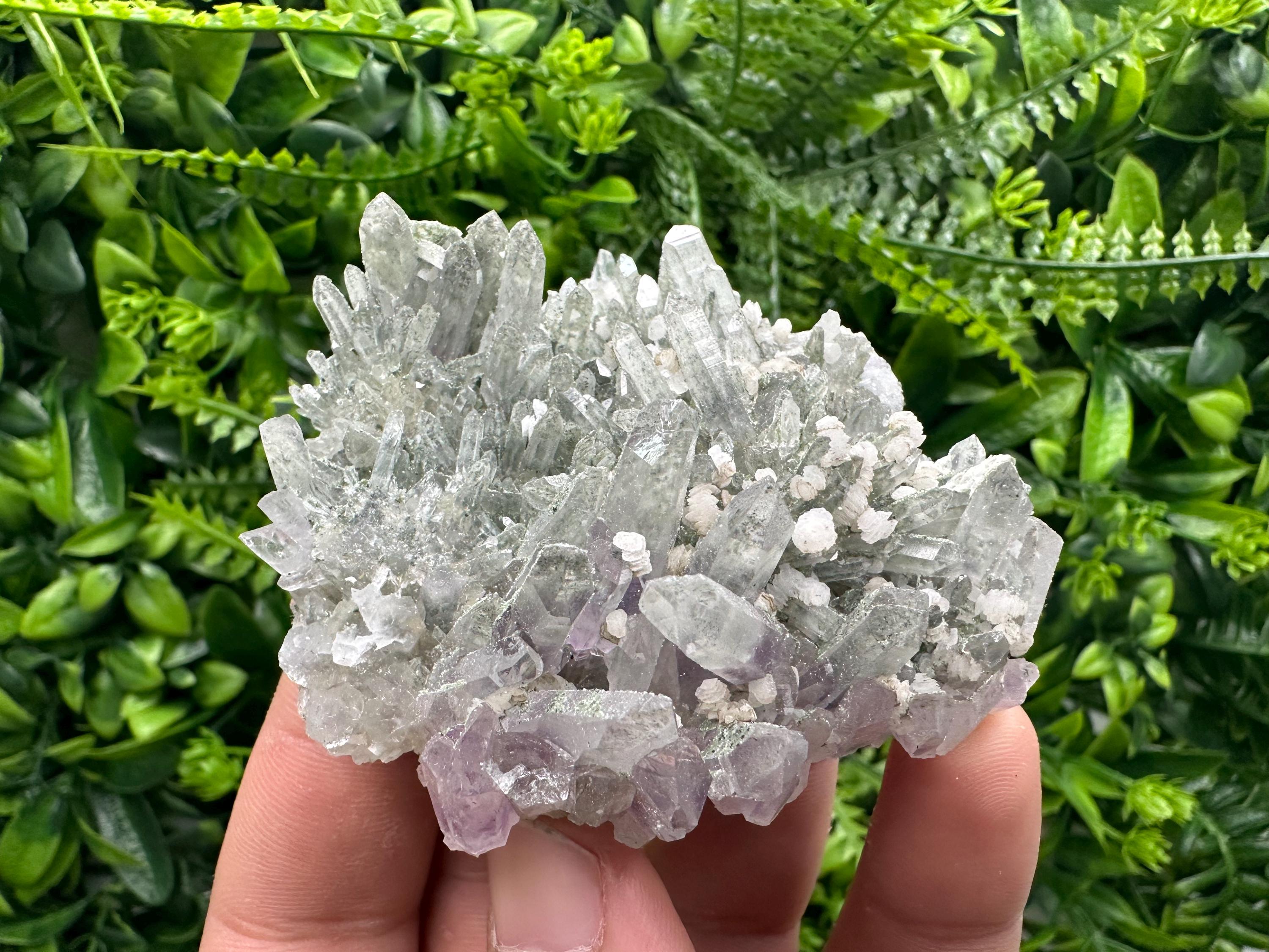 Amethyst Calcite Quartz Cluster, Chlorite Inclusions, Djurcovo Mineral Specimen