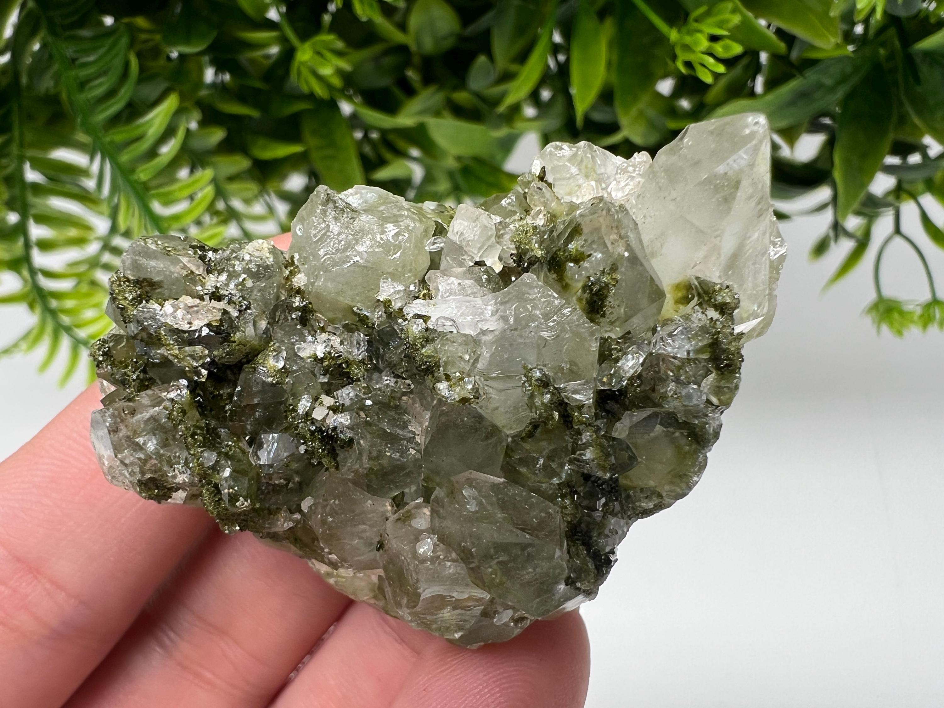 LARGE, Green Epidote with Quartz Crystals - Extremely Sparkly with Rainbows,souvenirs collection stone,gift,decor, Eastern Anatolian, Turkey