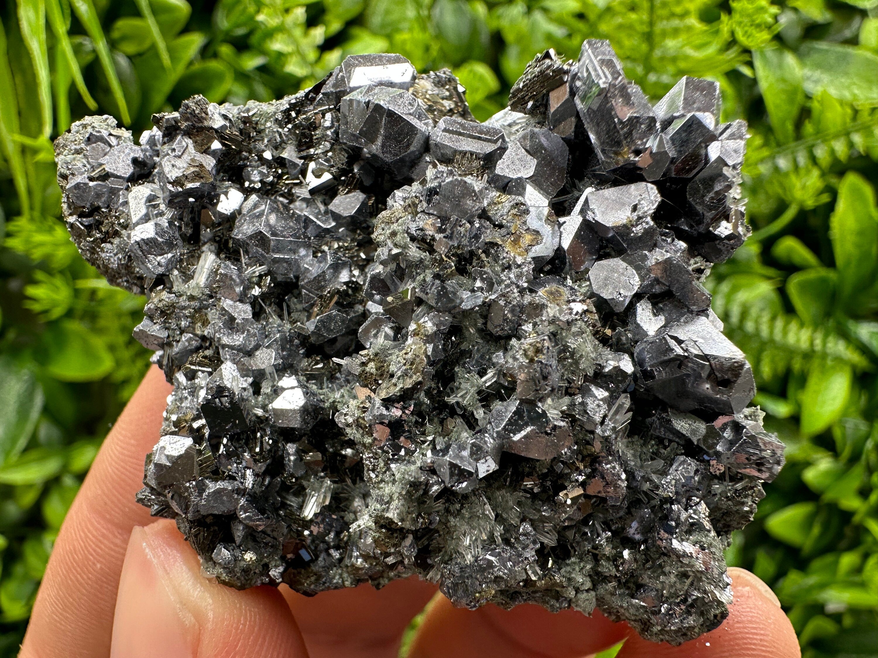 Skeletal Galena on Needle Quartz, Borieva Mine, Bulgaria