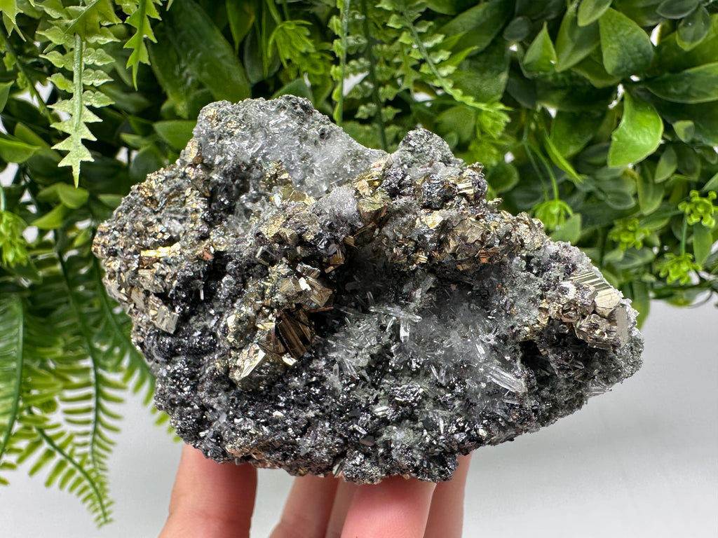 Pyrite on Green Quartz: Rare Mineral Specimen, Borieva Mine