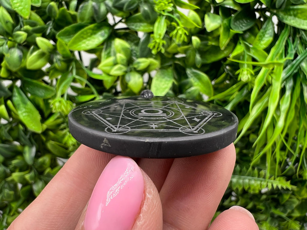 Shungite Libra Zodiac Pendant Necklace: EMF Protection Healing Stone