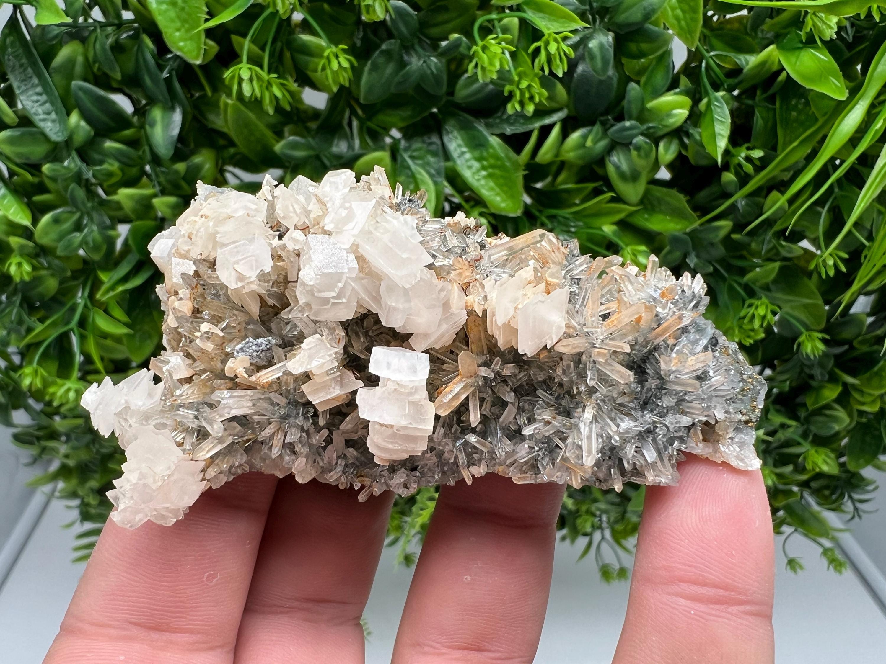 Wonderful Calcite on Quartz white Sphalerite, from Borieva mine,Bulgaria,natural,collection mineral specimen,Home decor crystal,gift,healing
