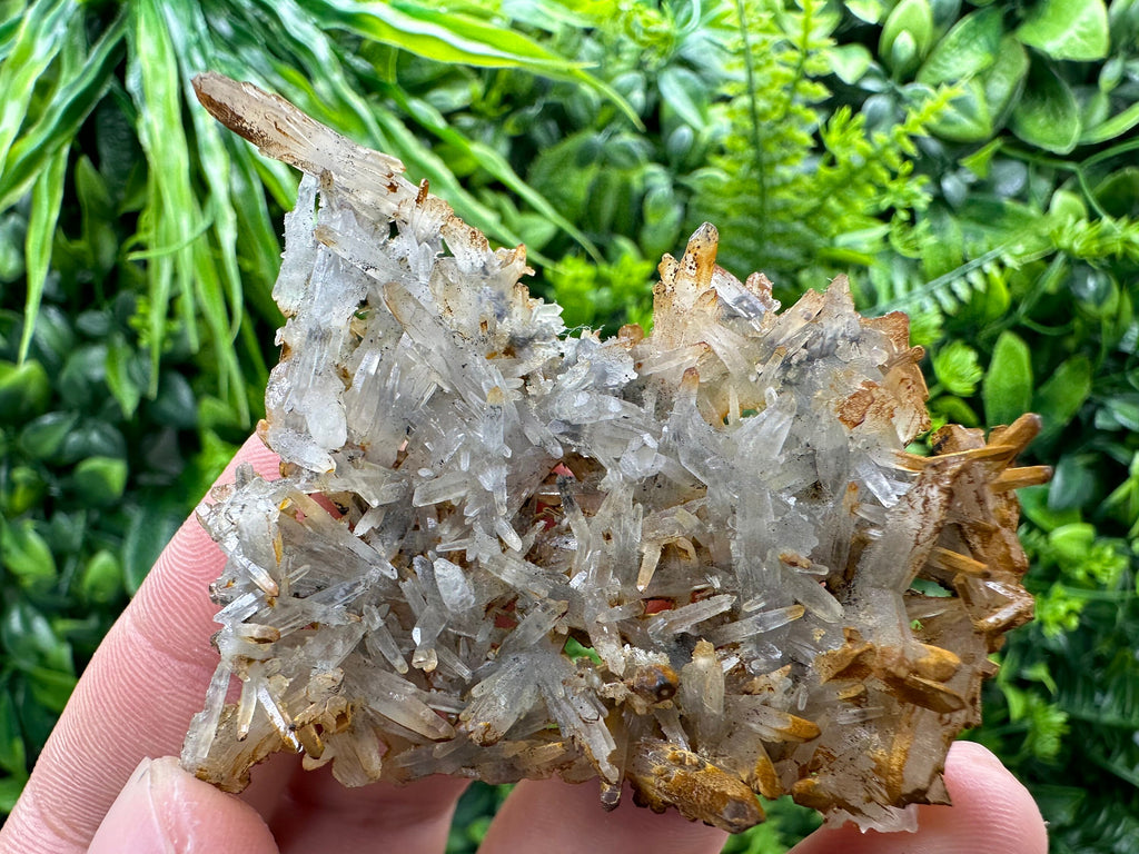 Quartz Crystal Cluster with Limonite, Iron Oxide Mineral Specimen