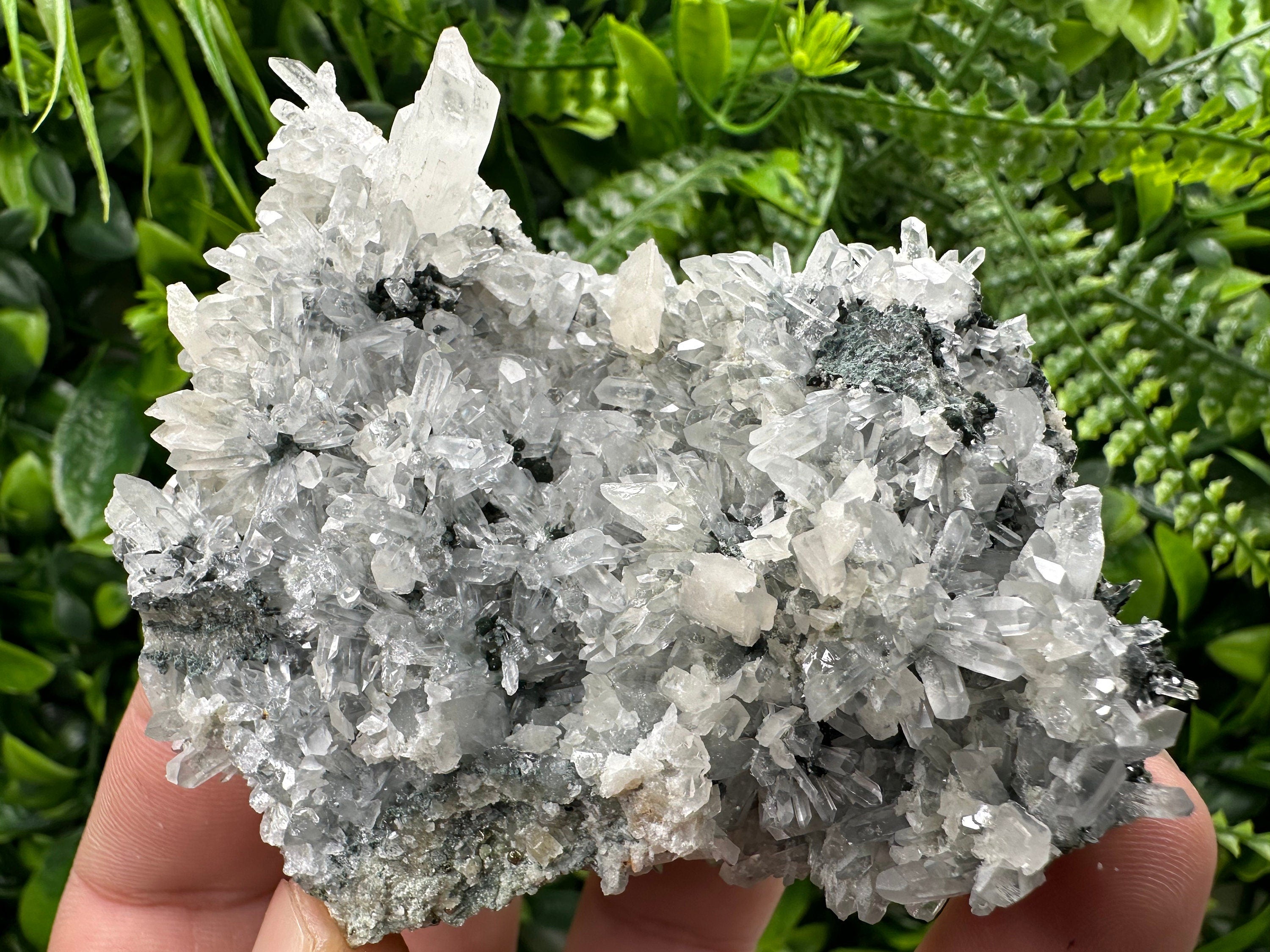 Calcite on Quartz Crystal: Borieva Mine, Bulgaria