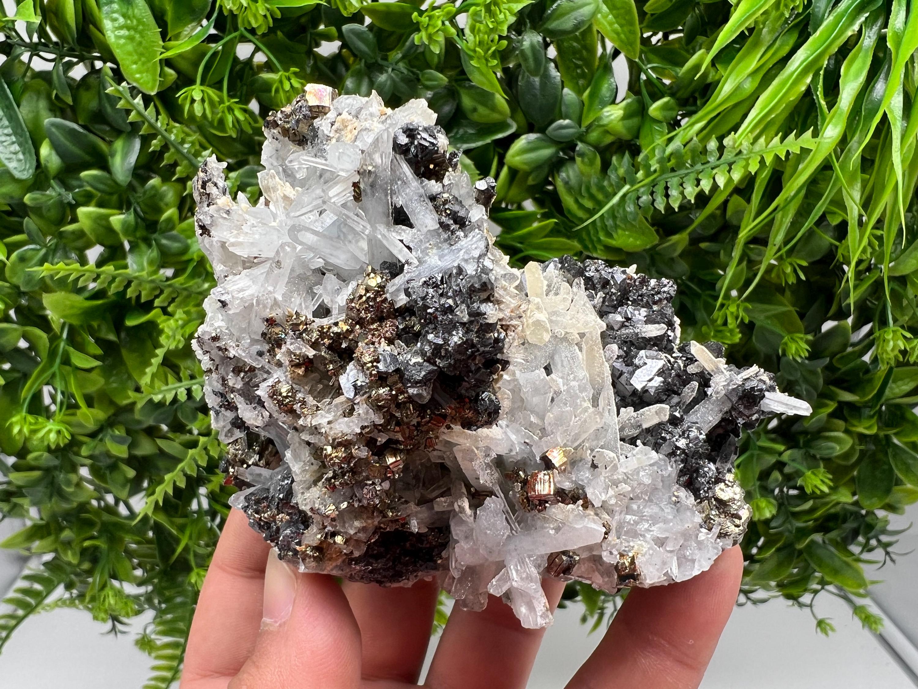 Wonderful Rainbow Pyrite on Quartz whit Oxide,natural minerals souvenir crystal,home decor,collection stone,rare minerals,Borieva Bulgaria