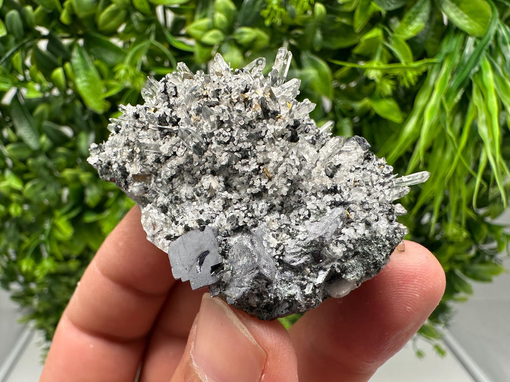 Lovely Galena on Quartz whit Calcite,Pyrite from Borieva mine,Madan,Bulgaria,Natural,Collection minral specimen,crystal,Metaphysical,Geology