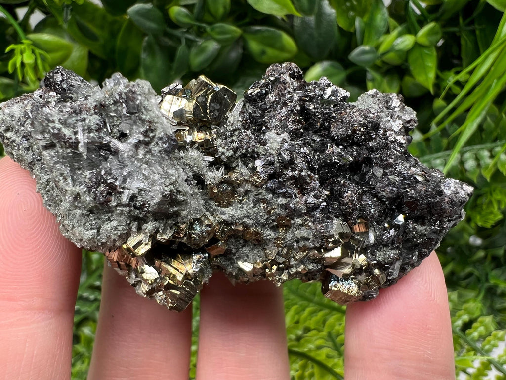 Pyrite on Green Quartz, Bulgaria Mineral Specimen, Home Decor Stone