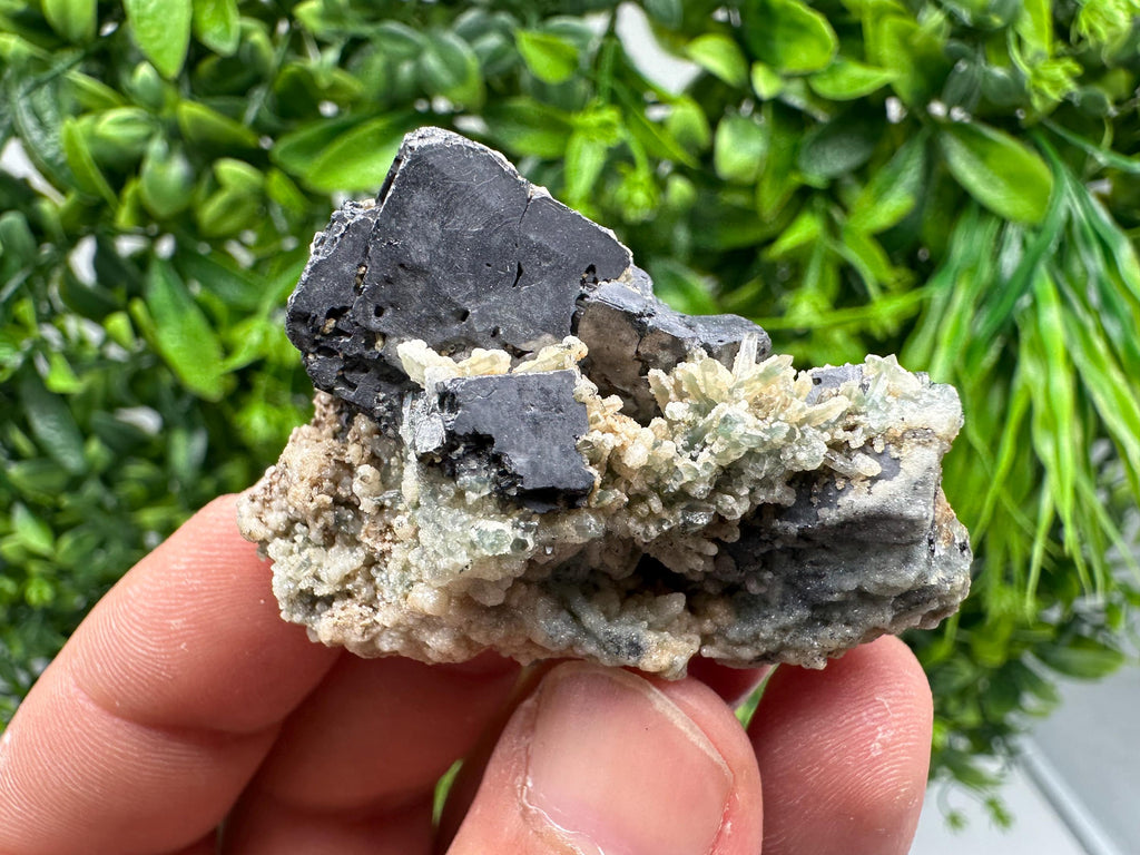 Galena on Quartz with Calcite, Borieva Mine, Bulgaria