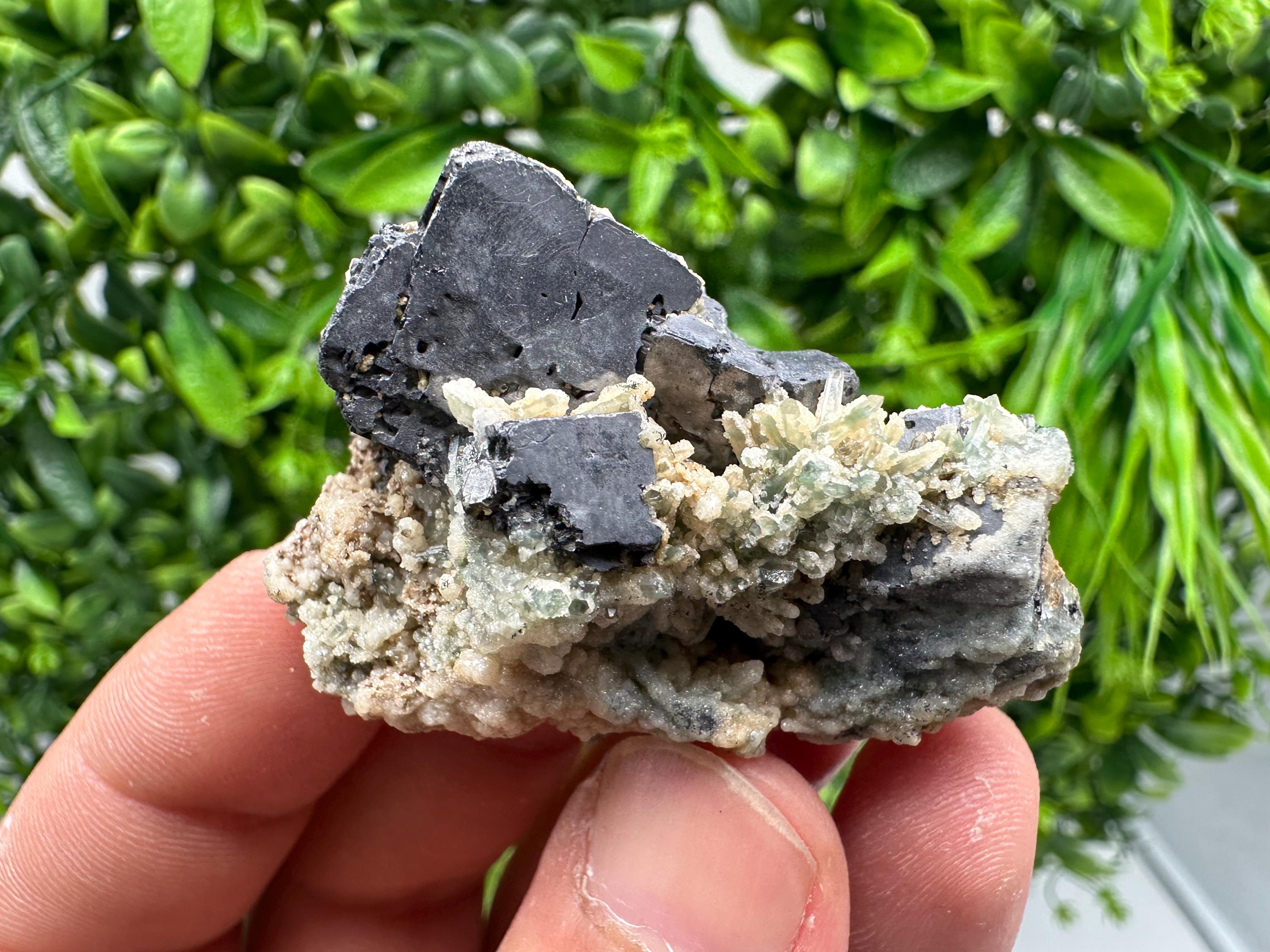 Galena on Quartz with Calcite, Borieva Mine, Bulgaria