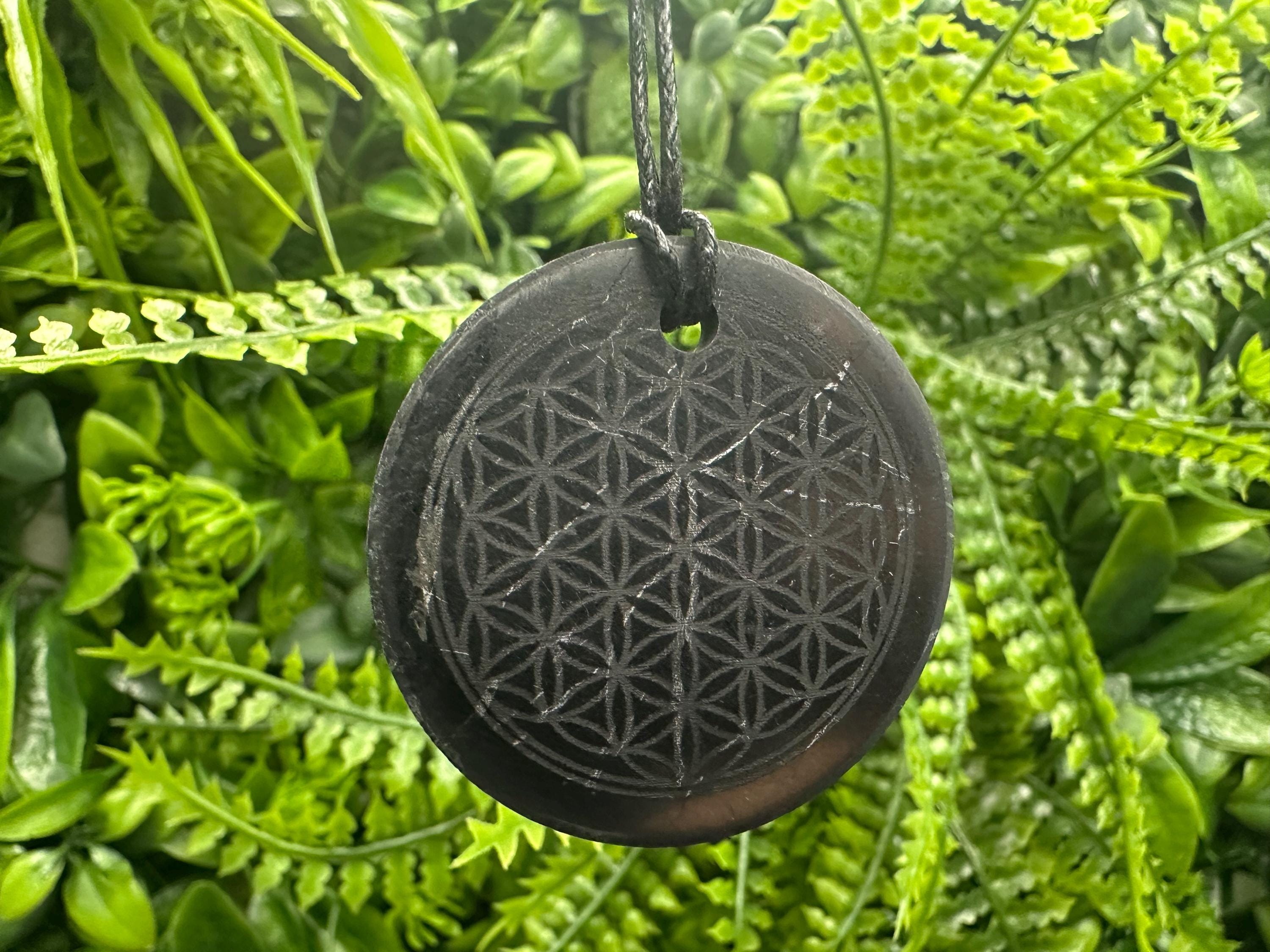 Shungite Flower of Life Pendant: EMF Protection Necklace