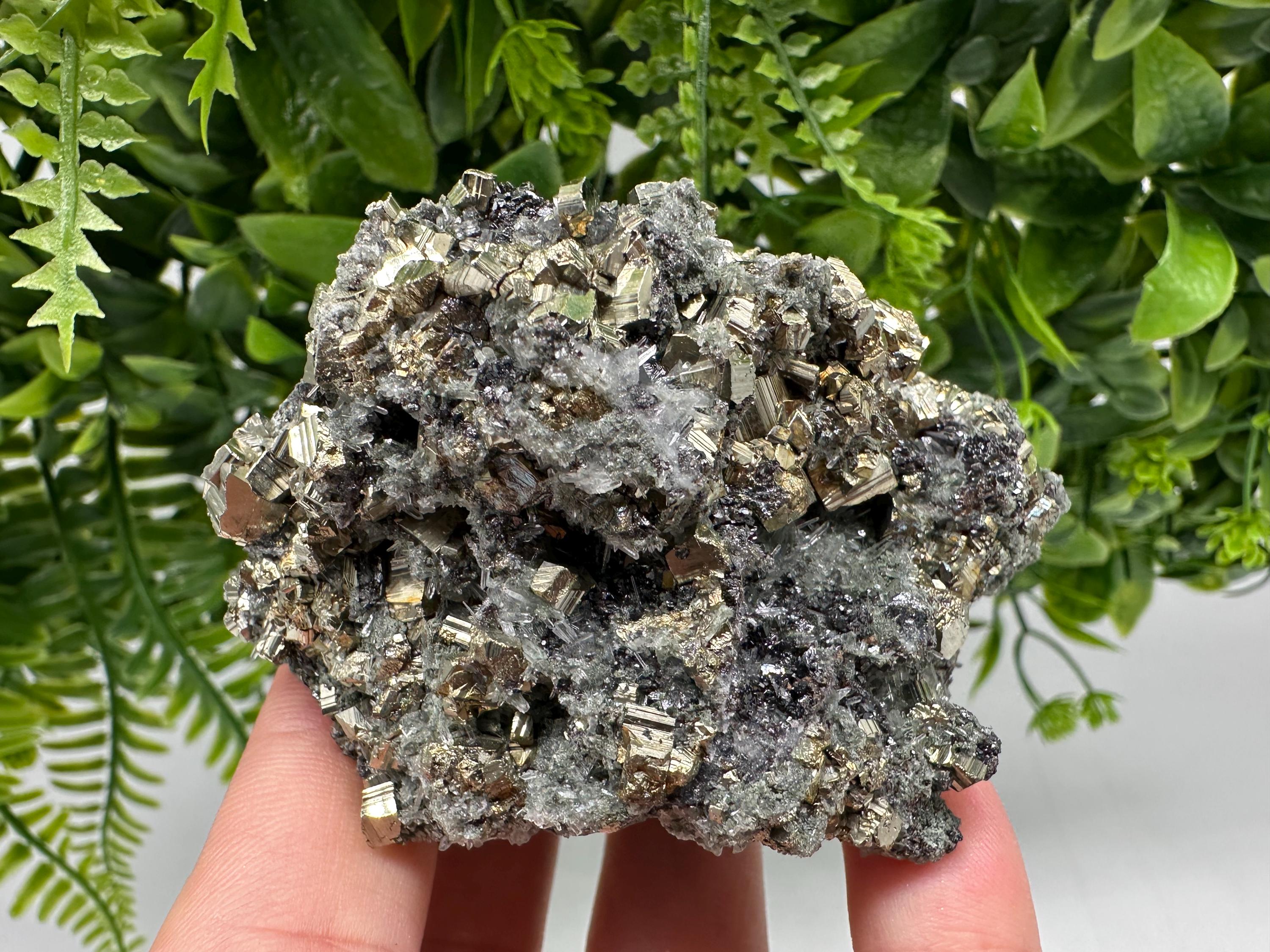 Pyrite on Green Quartz: Rare Mineral Specimen, Borieva Mine