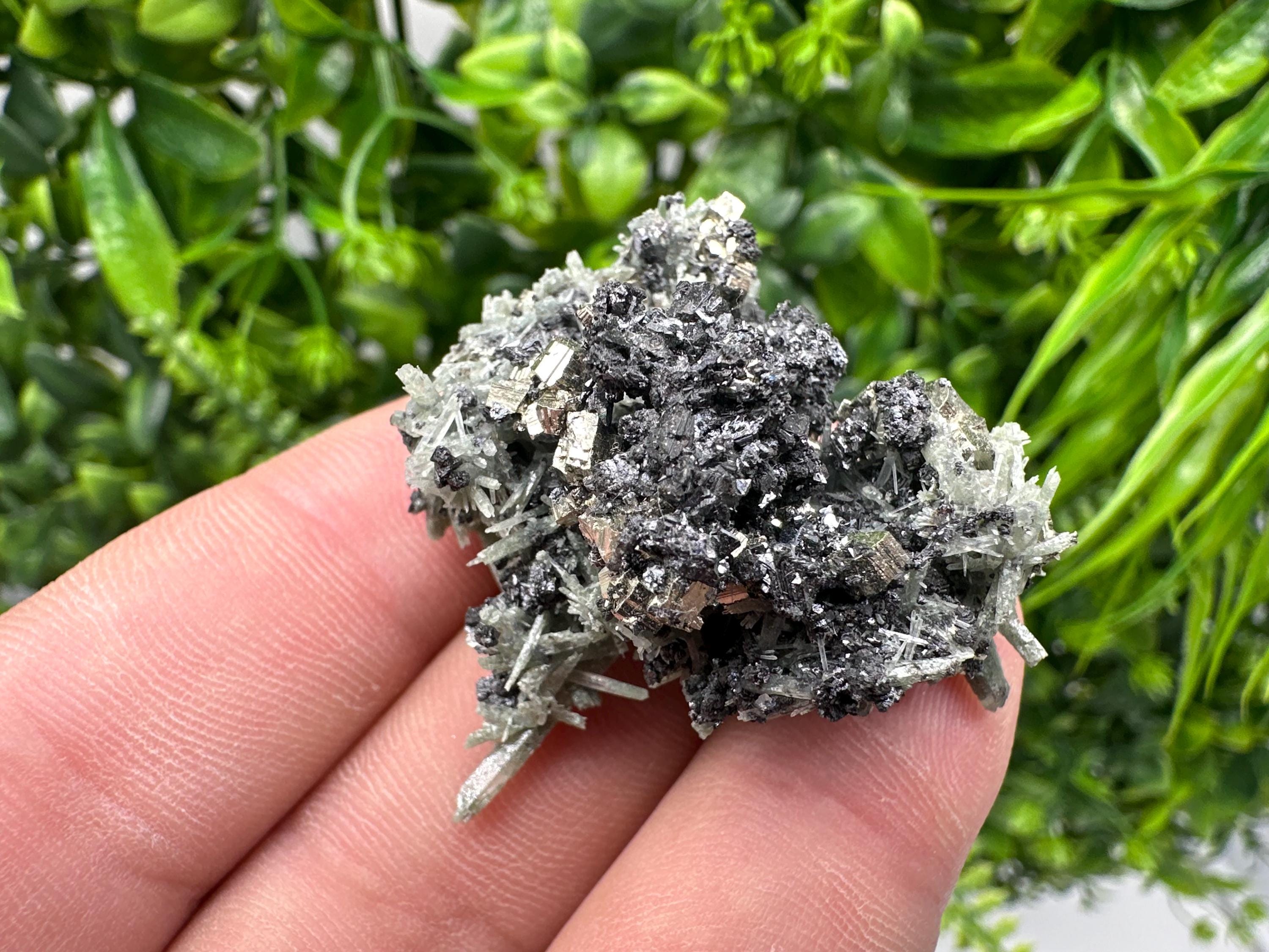 Pyrite Sphalerite on Green Quartz, Bulgaria Mineral Specimen