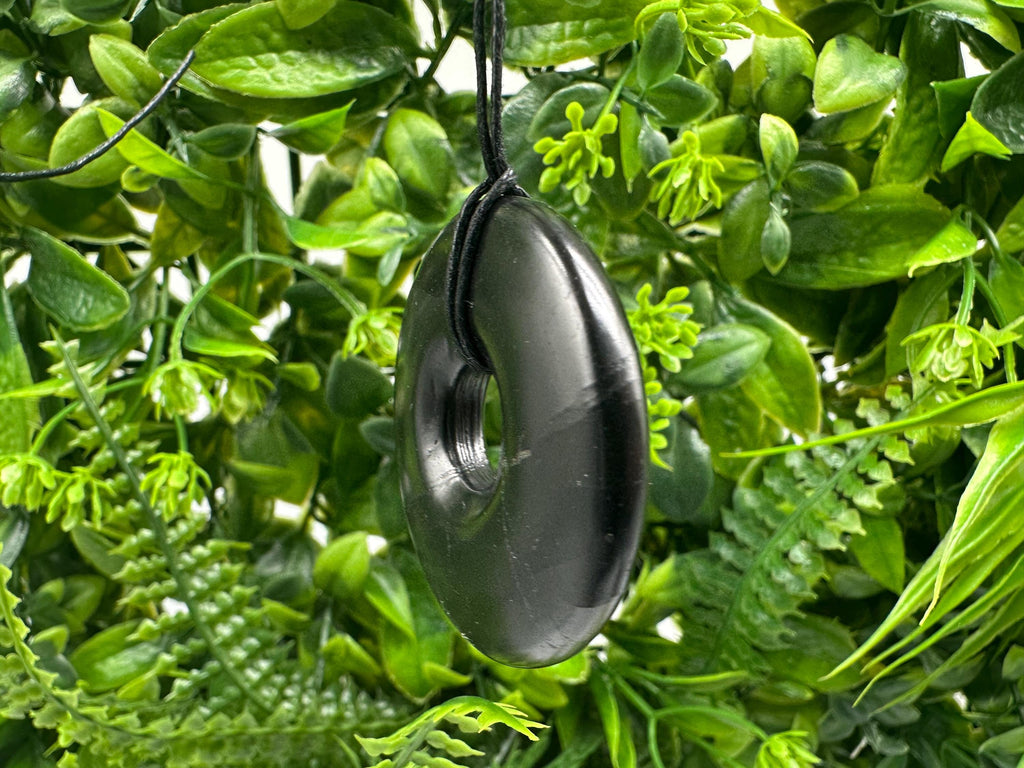 Shungite Circle Pendant Necklace: EMF Protection Healing Stone