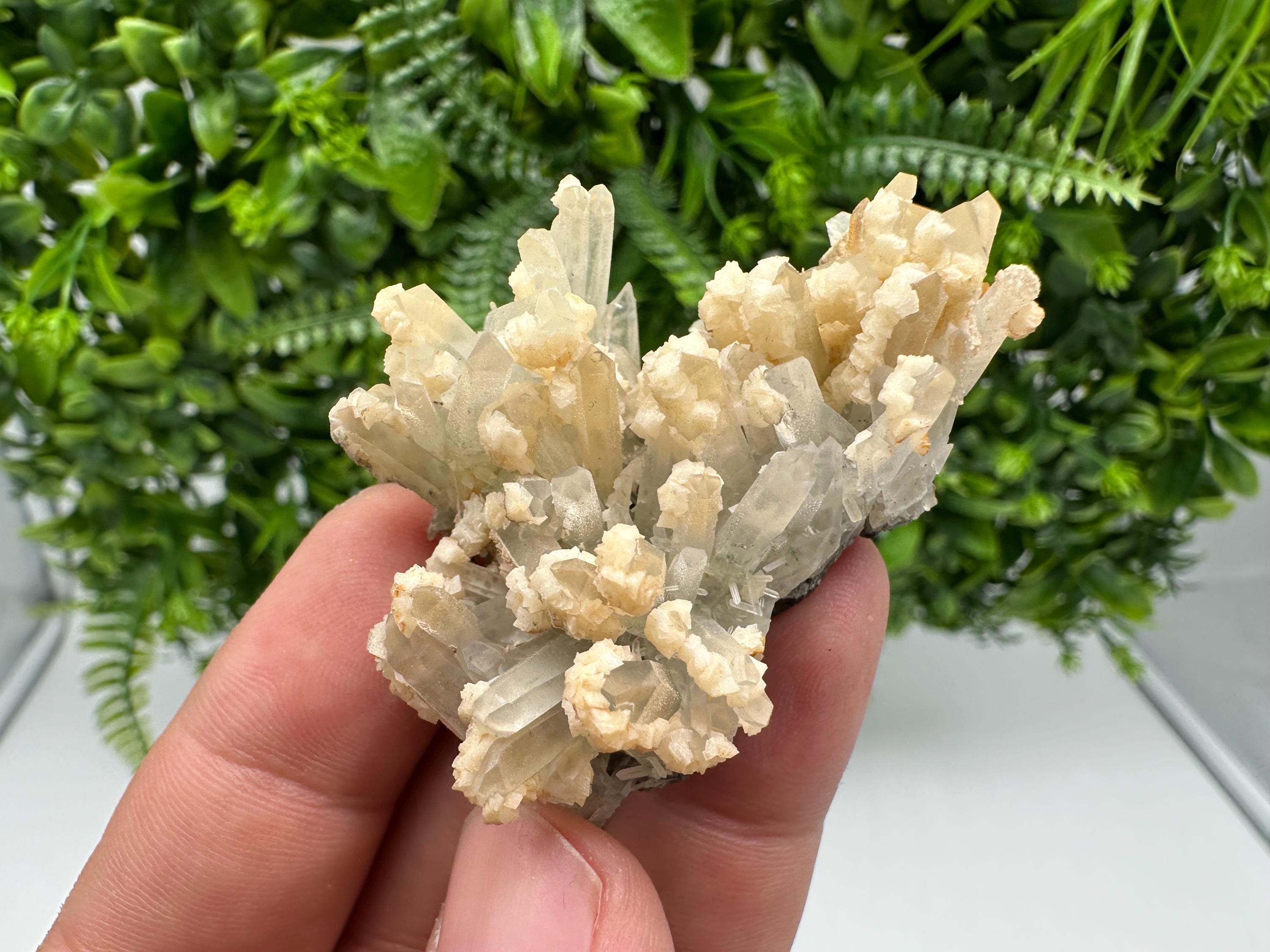 Calcite on Green Quartz: Djurcovo Mine, Bulgaria Healing Crystal