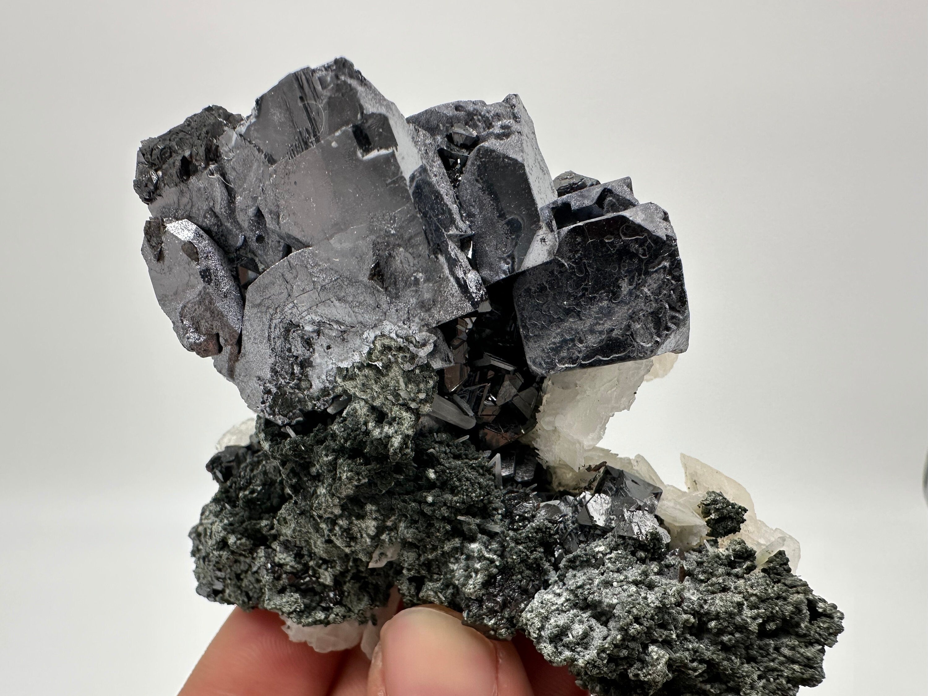 Mirror Galena, Calcite, Sphalerite on Quartz with Chlorite, Borieva Bulgaria