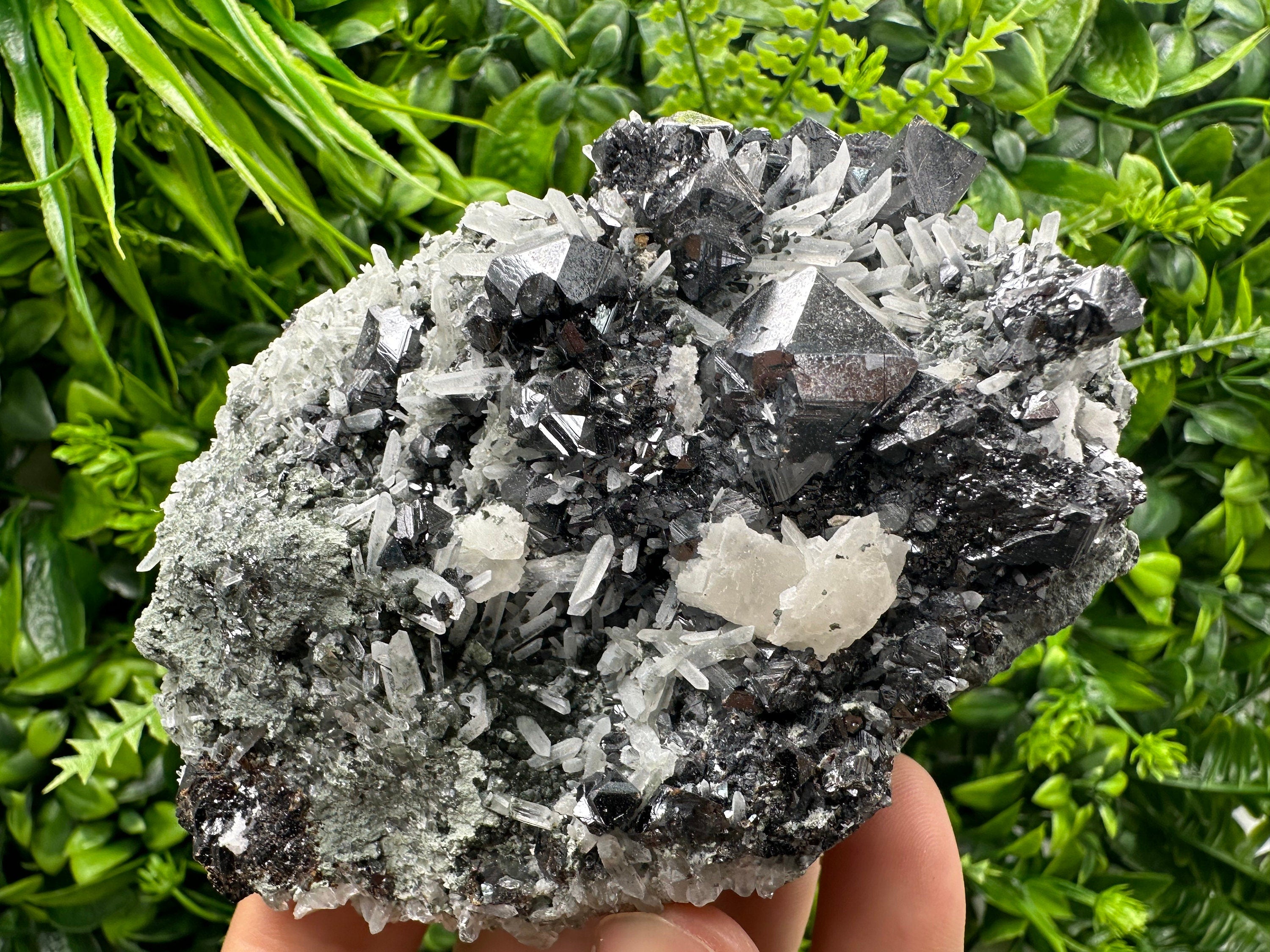Sphalerite on Quartz Cluster, Natural Mineral Specimen, Home Decor Stone