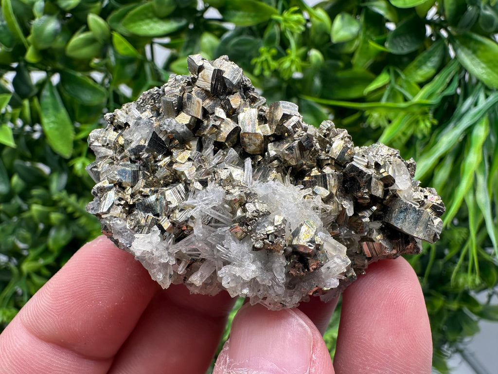 Rainbow Pyrite with Sphalerite on Quartz: Natural Crystal Home Decor