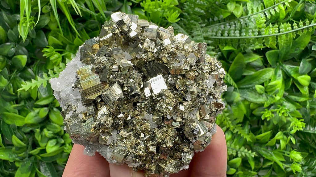 Rainbow Pyrite on Calcite Cluster, Bulgaria Mineral Specimen