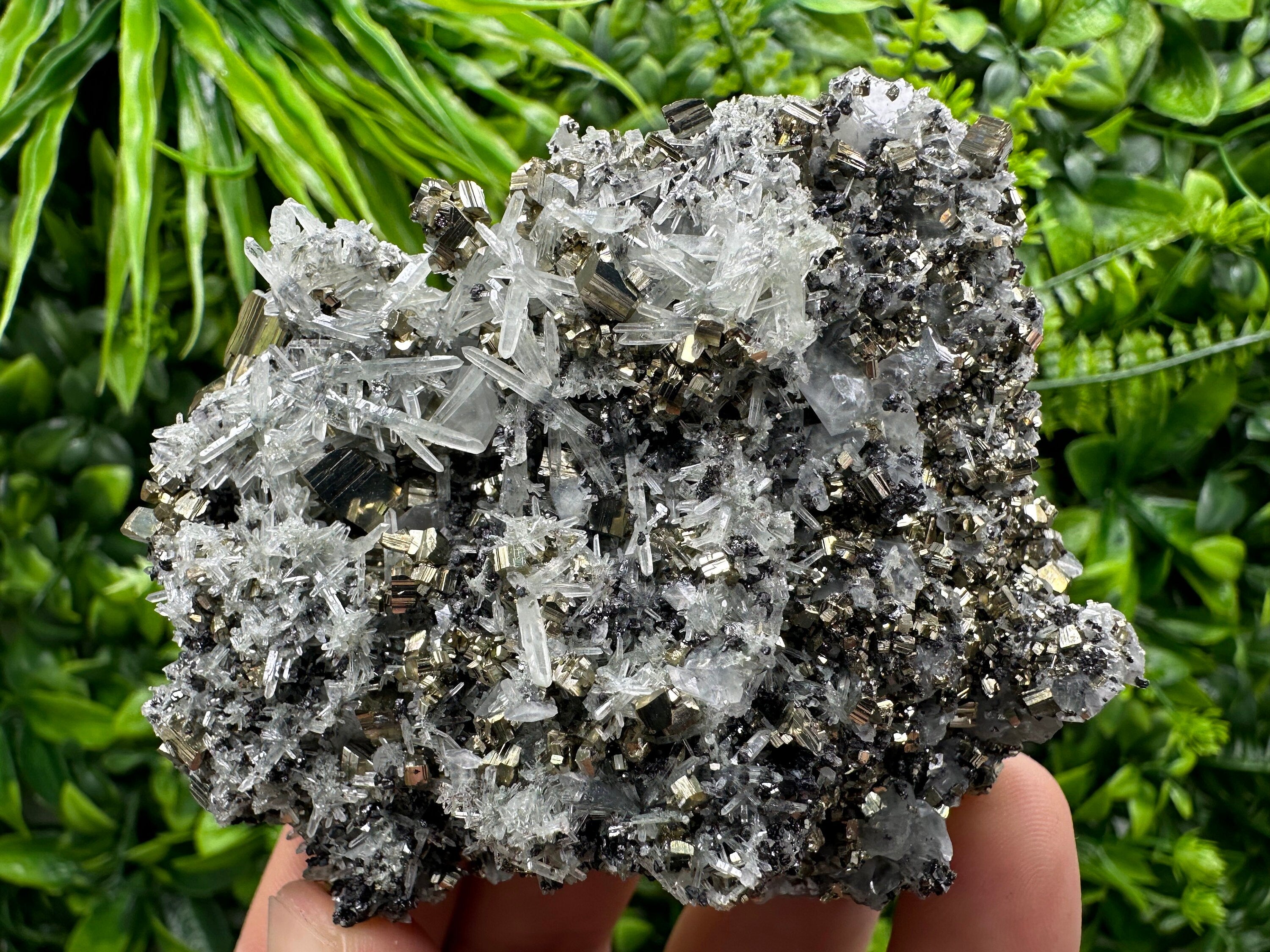 Rare Pyrite on Quartz Crystal, Bulgaria Mineral Specimen