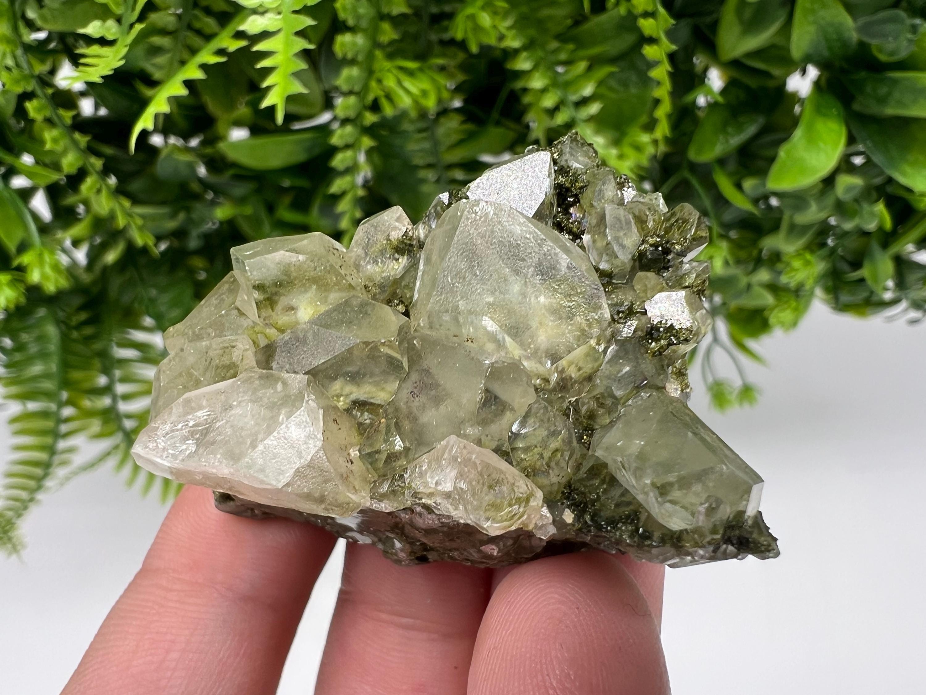 Sparkly Green Epidote with Quartz Crystals, Eastern Anatolian Mineral Decor