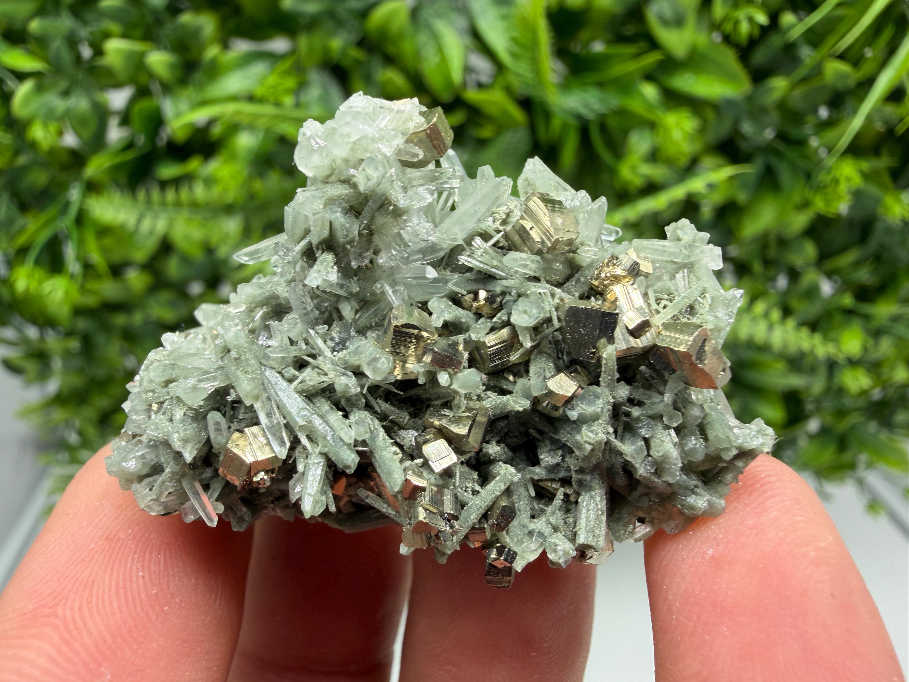 Pyrite on Green Quartz Mineral Specimen, Borieva Mine, Bulgaria