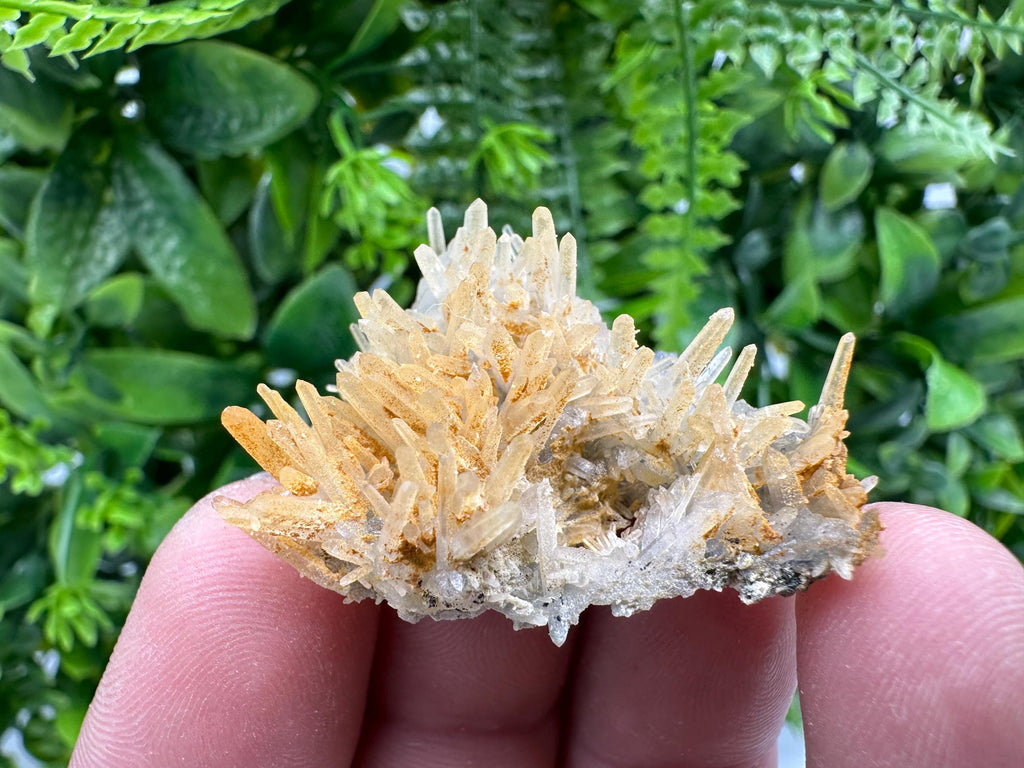 Limonite Coated Quartz Crystal Cluster, Natural Mineral Specimen