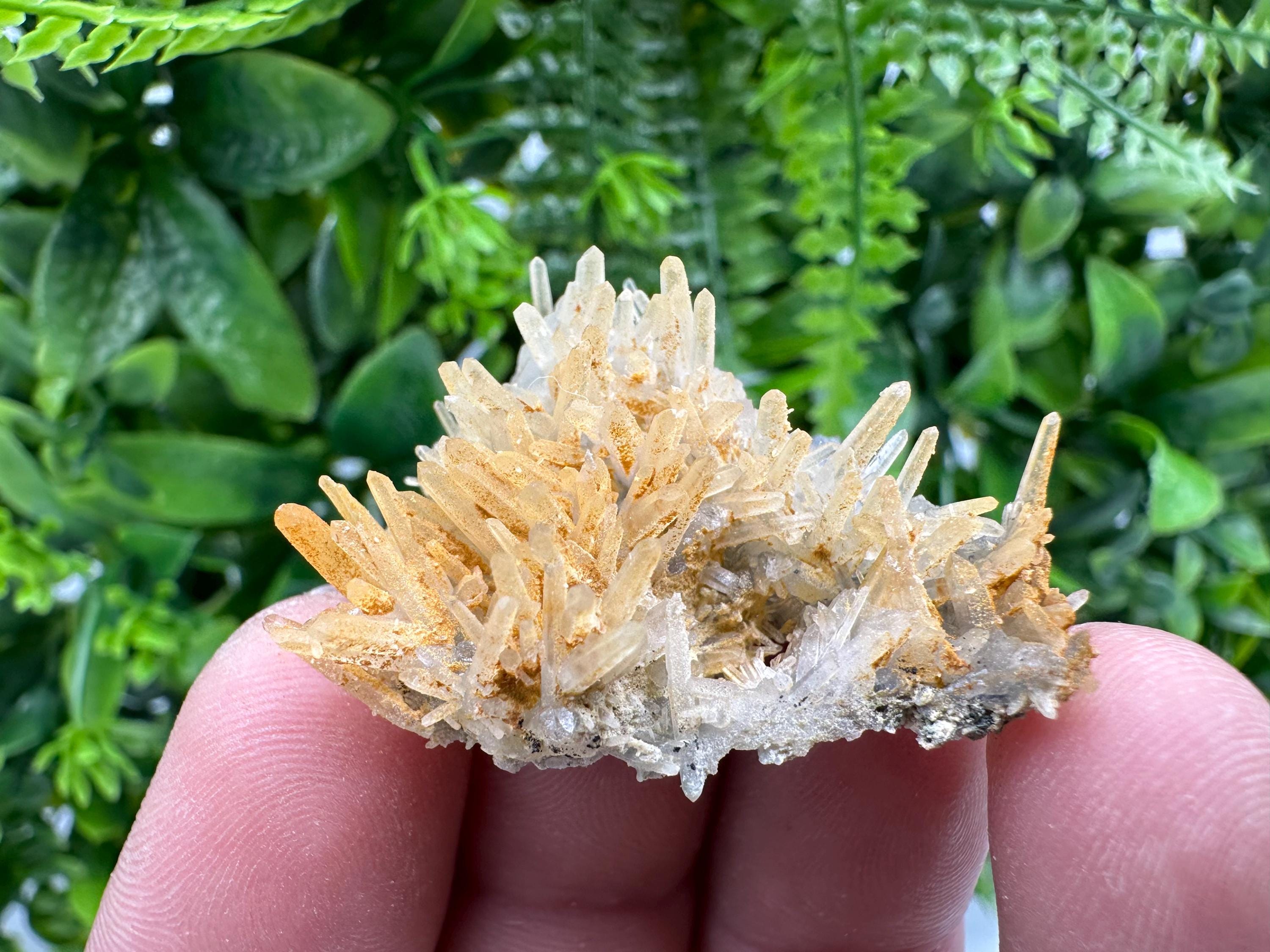 Limonite Coated Quartz Crystal Cluster, Natural Mineral Specimen