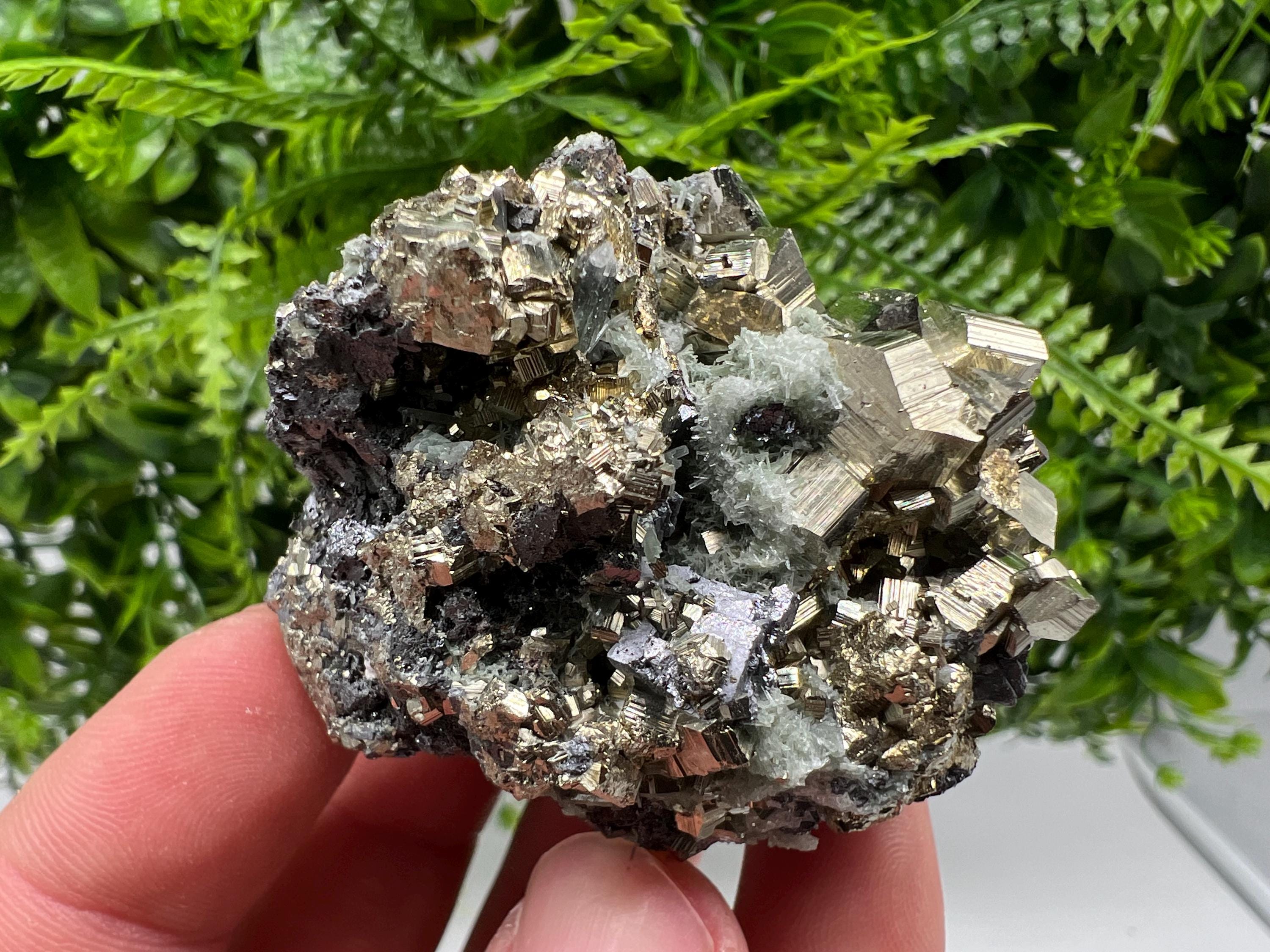 Pyrite on Quartz with Sphalerite: Borieva Mine Crystal Decor