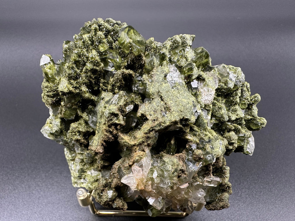 Rare Green Epidote with Quartz Crystals: Sparkly Rainbow Mineral Decor