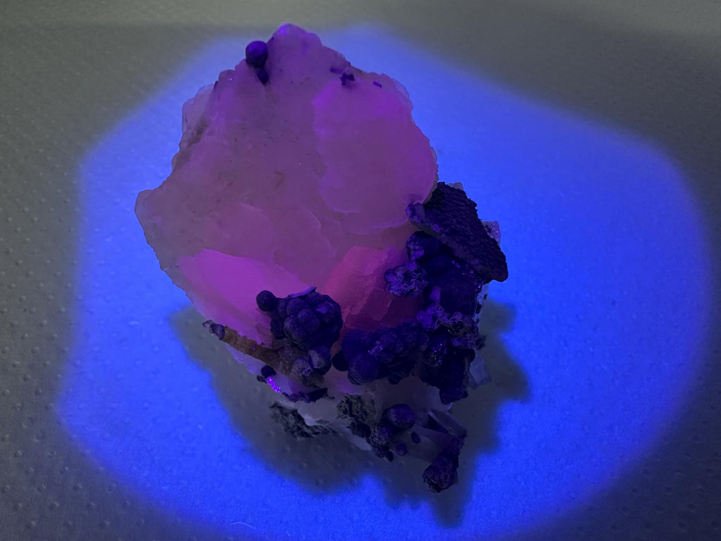 UV Reactive Mangano Calcite Cluster, Bulgaria Crystal Decor