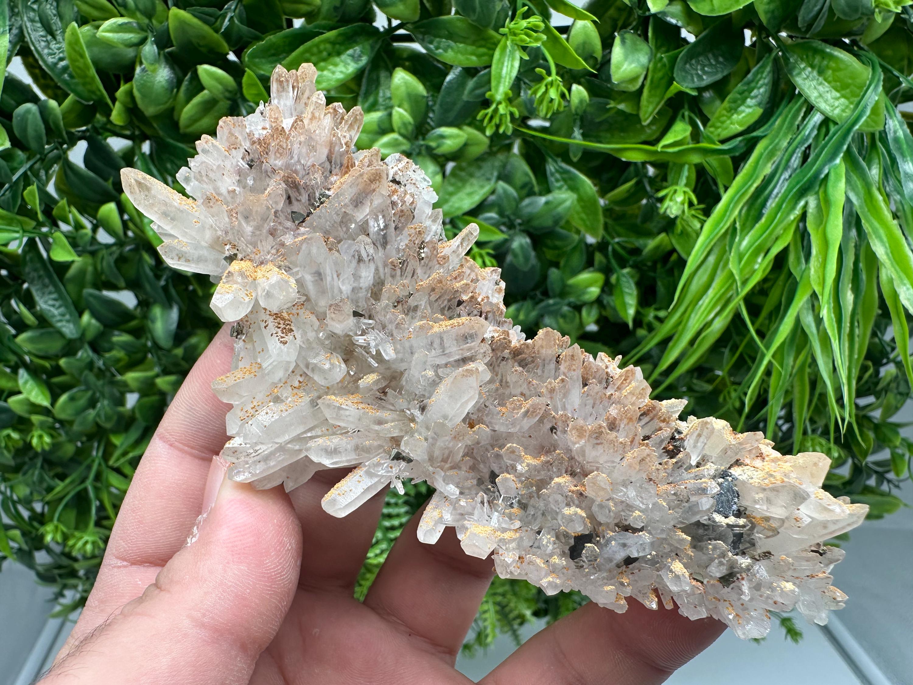 Iron Oxide Limonite Quartz Crystal Cluster: Natural Mineral Home Decor