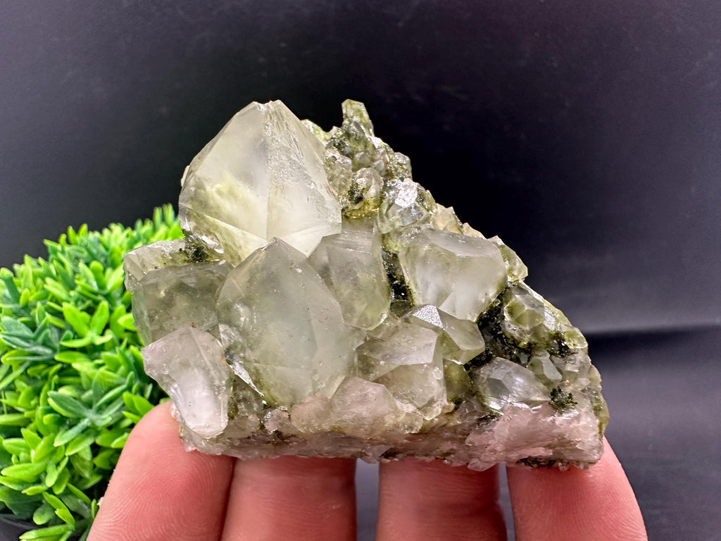 Rare Green Epidote with Quartz Crystals: Sparkly Rainbow Mineral Decor