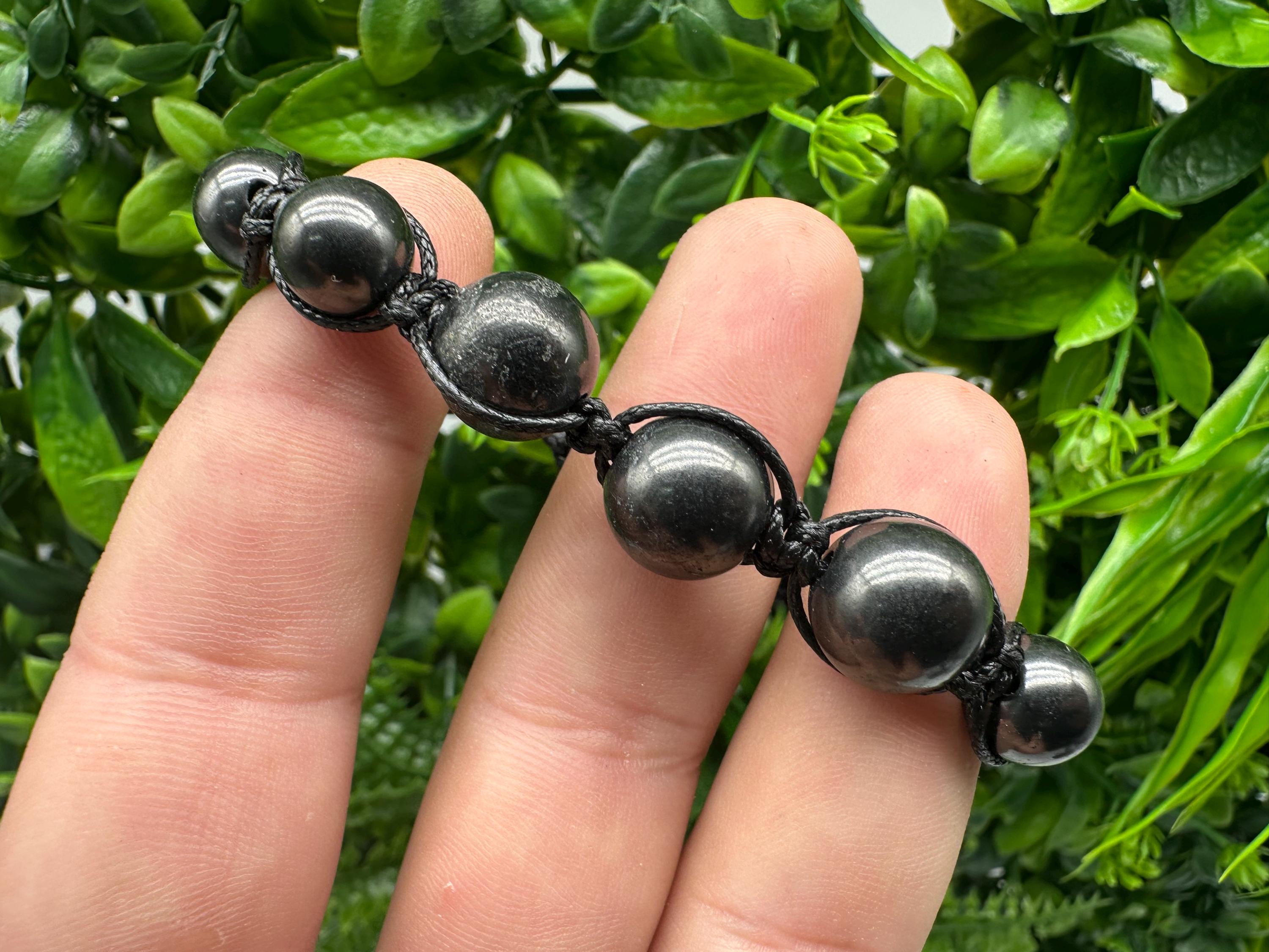 Braided Shungite Bracelet: Adjustable Tie, Men's Stone Jewelry