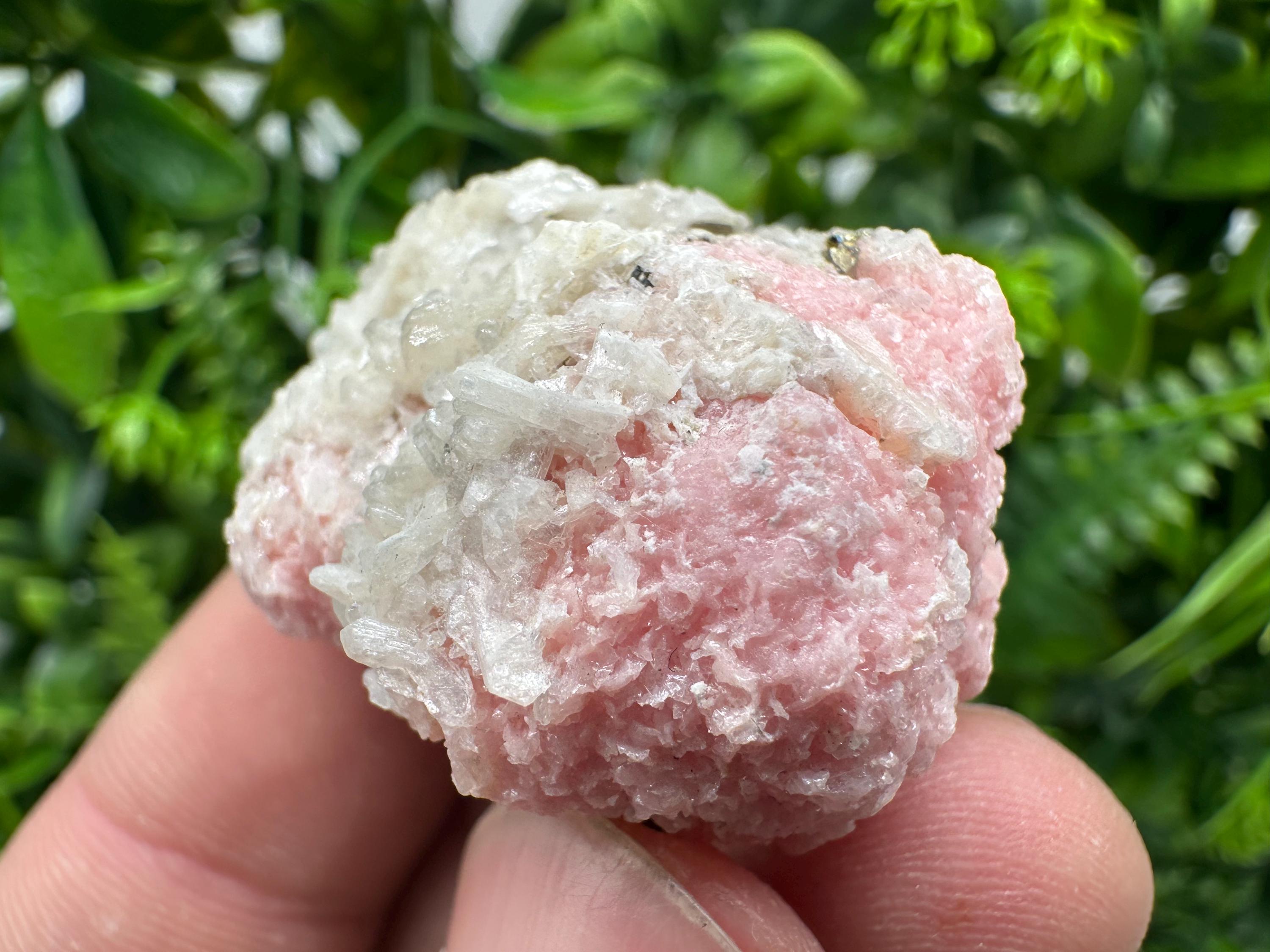 Rhodochrosite on Quartz Crystal, Starnica Mine, Bulgaria