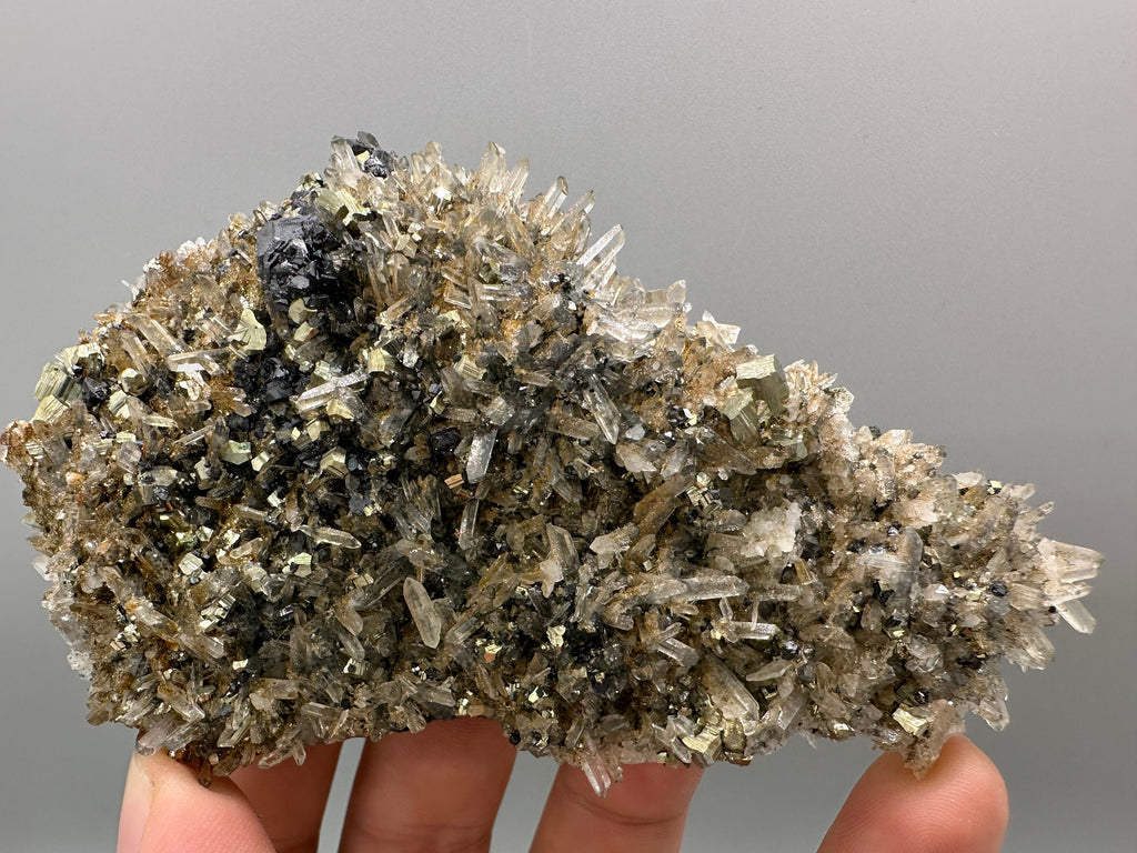 Sphalerite Pyrite on Quartz with Iron Oxide, Bulgaria Mineral Specimen