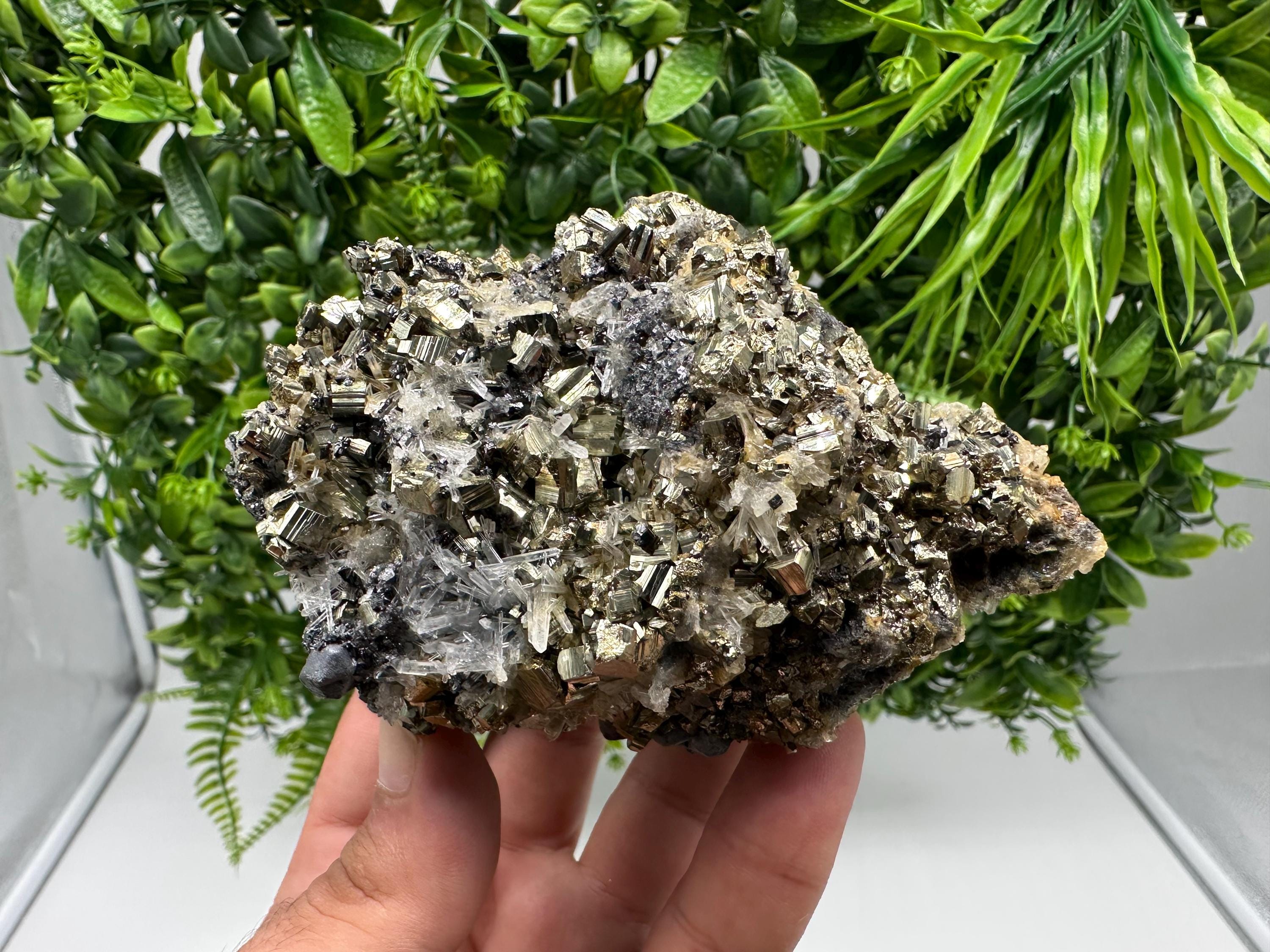 Wonderful Rainbow Pyrite on Quartz whit Oxide,natural minerals souvenir crystal,home decor,collection stone,rare minerals,Borieva Bulgaria