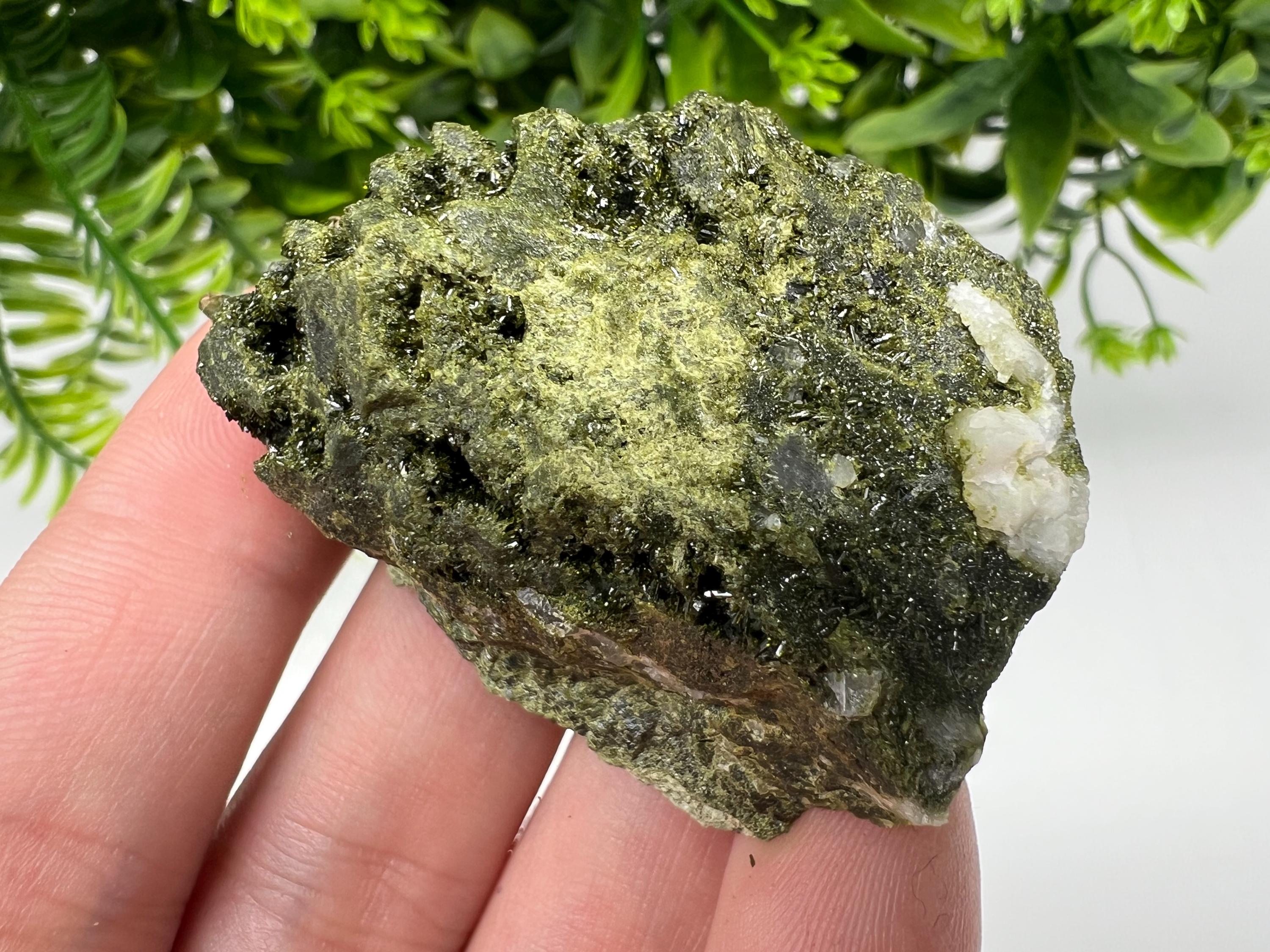 Green Epidote with Quartz Crystals - Extremely Sparkly with Rainbows,souvenirs collection stone,gift,decor, Eastern Anatolian, Turkey