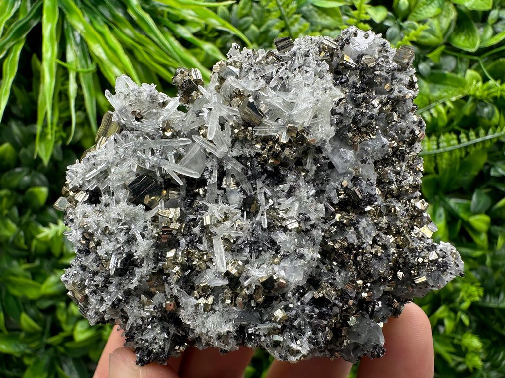 Rare Pyrite on Quartz Crystal, Bulgaria Mineral Specimen