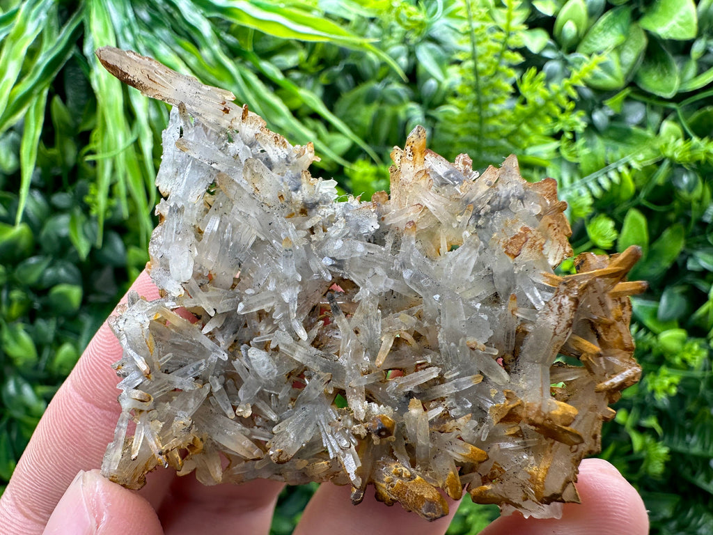 Quartz Crystal Cluster with Limonite, Iron Oxide Mineral Specimen