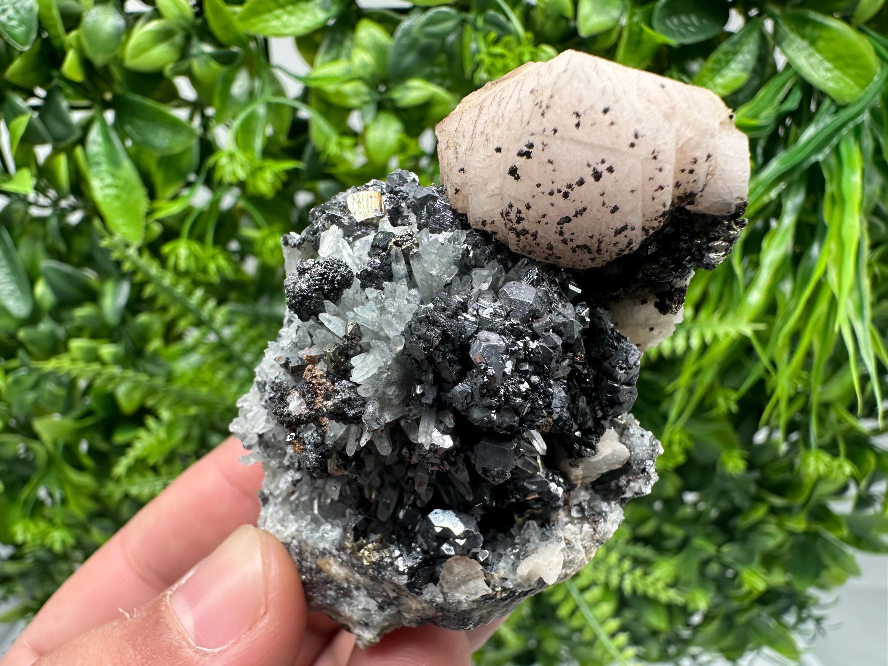 Calcite on Green Quartz: Rare Bulgarian Healing Crystal