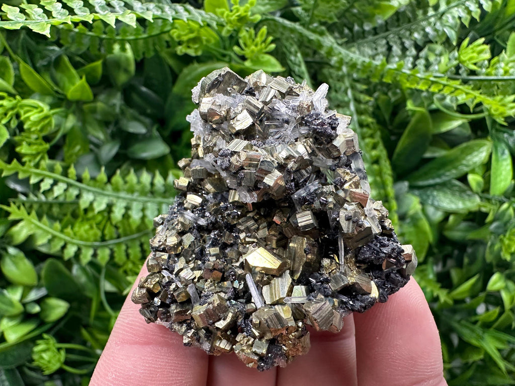 Rainbow Pyrite Cluster on Sphalerite Quartz, Bulgaria Mineral Specimen
