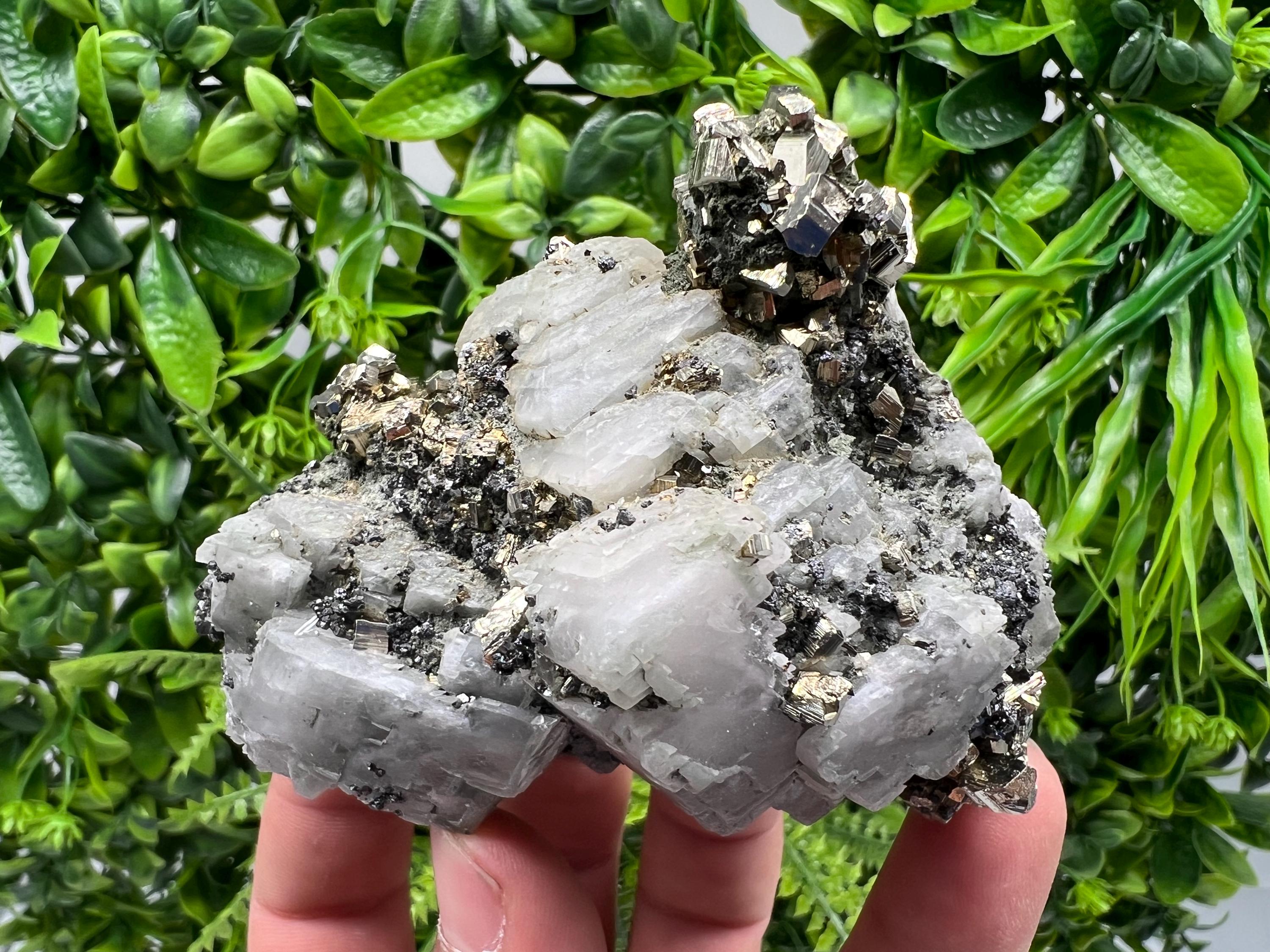 Rare Pyrite on Calcite Specimen, Borieva Mine, Bulgaria