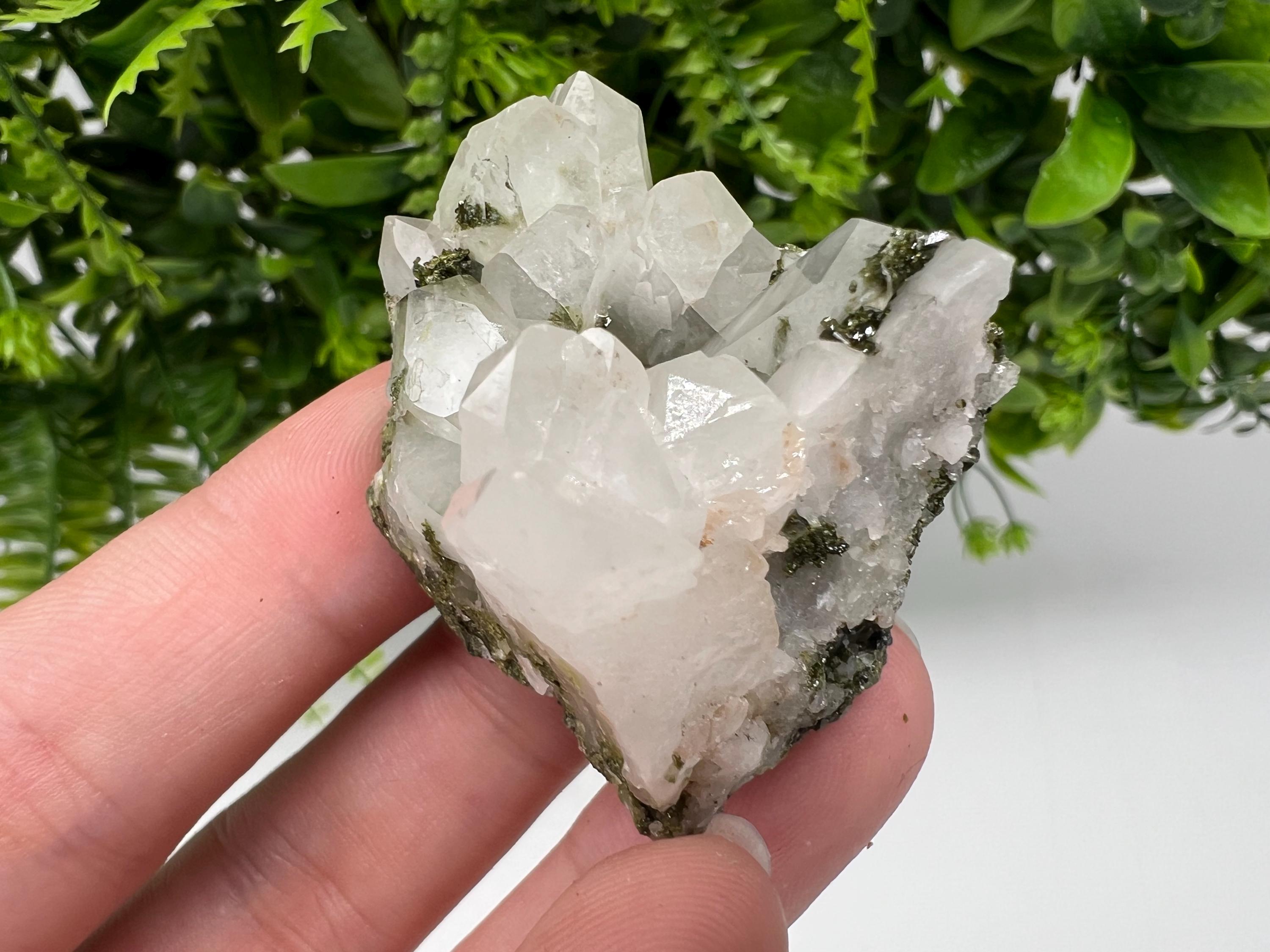 Green Epidote with Quartz Crystals, Rainbow Sparkle, Turkey Decor