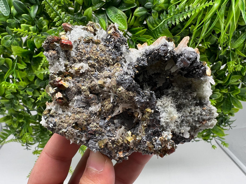 Wonderful Rainbow Pyrite,Sphalerite on Quartz from 9 th September mine,Madan,Bulgaria natural,collectibles mineral specimen,home decor stone