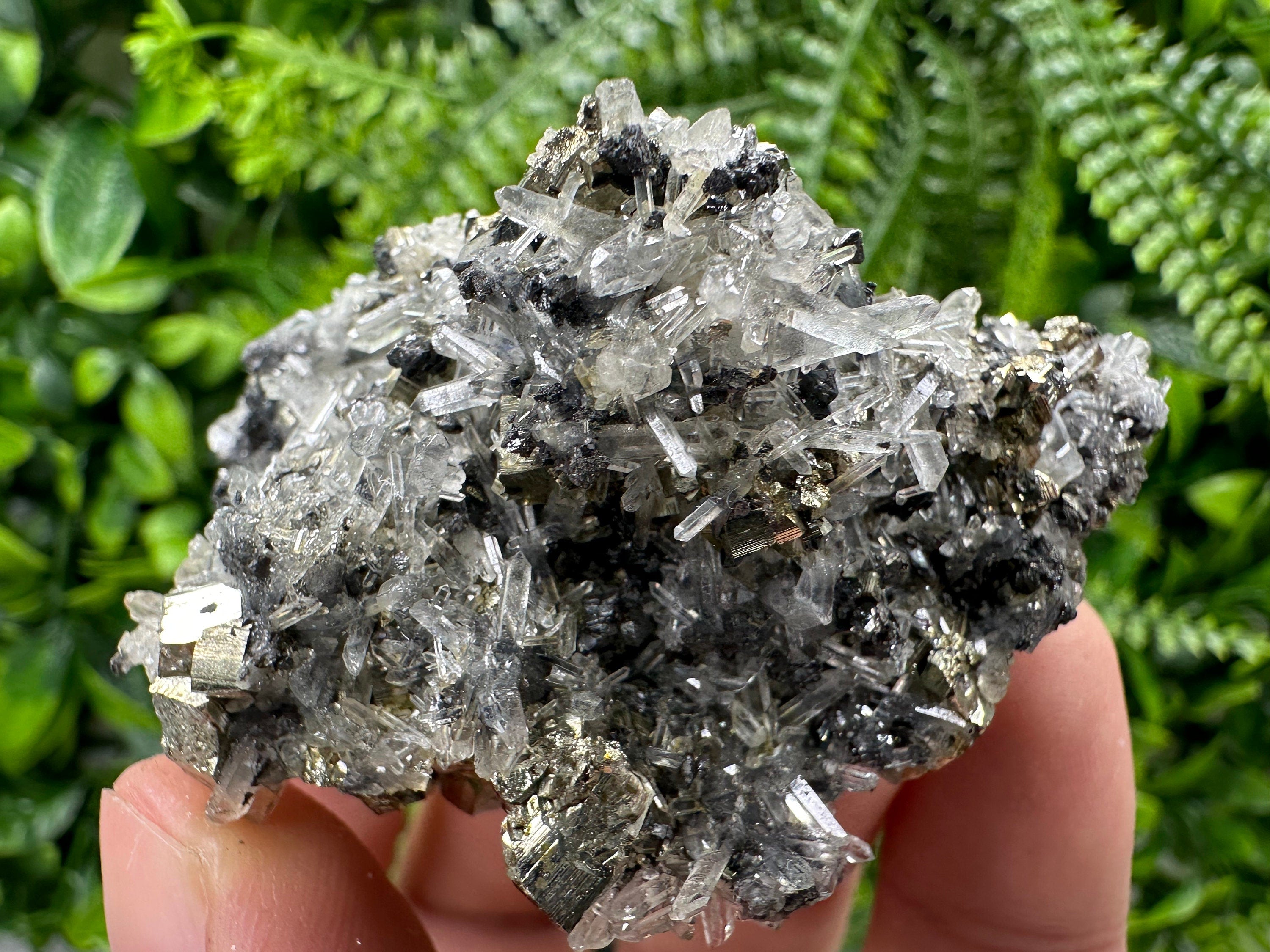 Pyrite on Quartz with Sphalerite, Borieva Mine Mineral Specimen