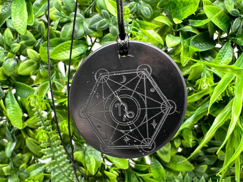 Shungite Capricorn Zodiac Pendant Necklace: EMF Protection Healing Stone