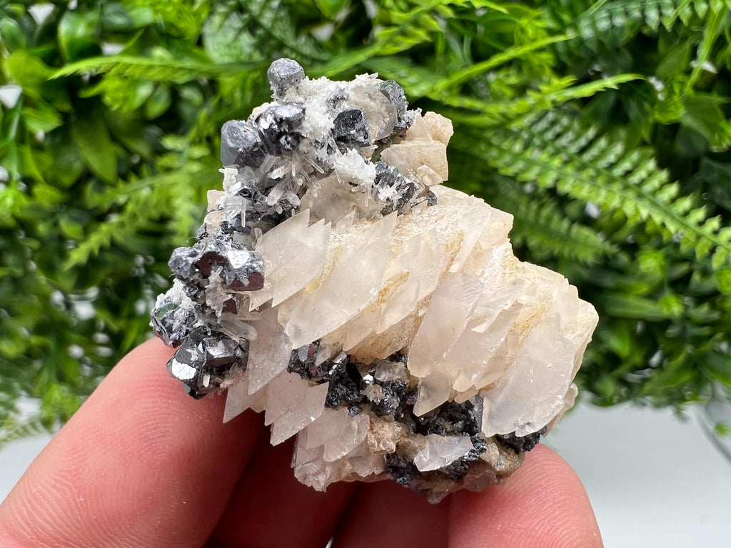 Shiny Galena, Chalcopyrite on Calcite, Quartz Mineral Specimen