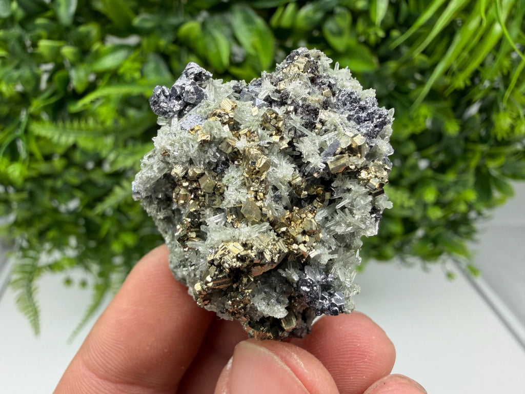 Pyrite on Green Quartz Mineral Specimen, Borieva Mine, Bulgaria