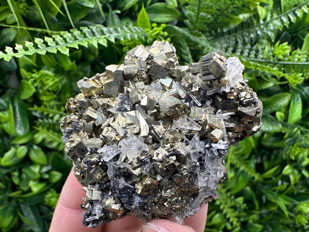Rainbow Pyrite Cluster on Sphalerite Quartz, Bulgaria Mineral Specimen